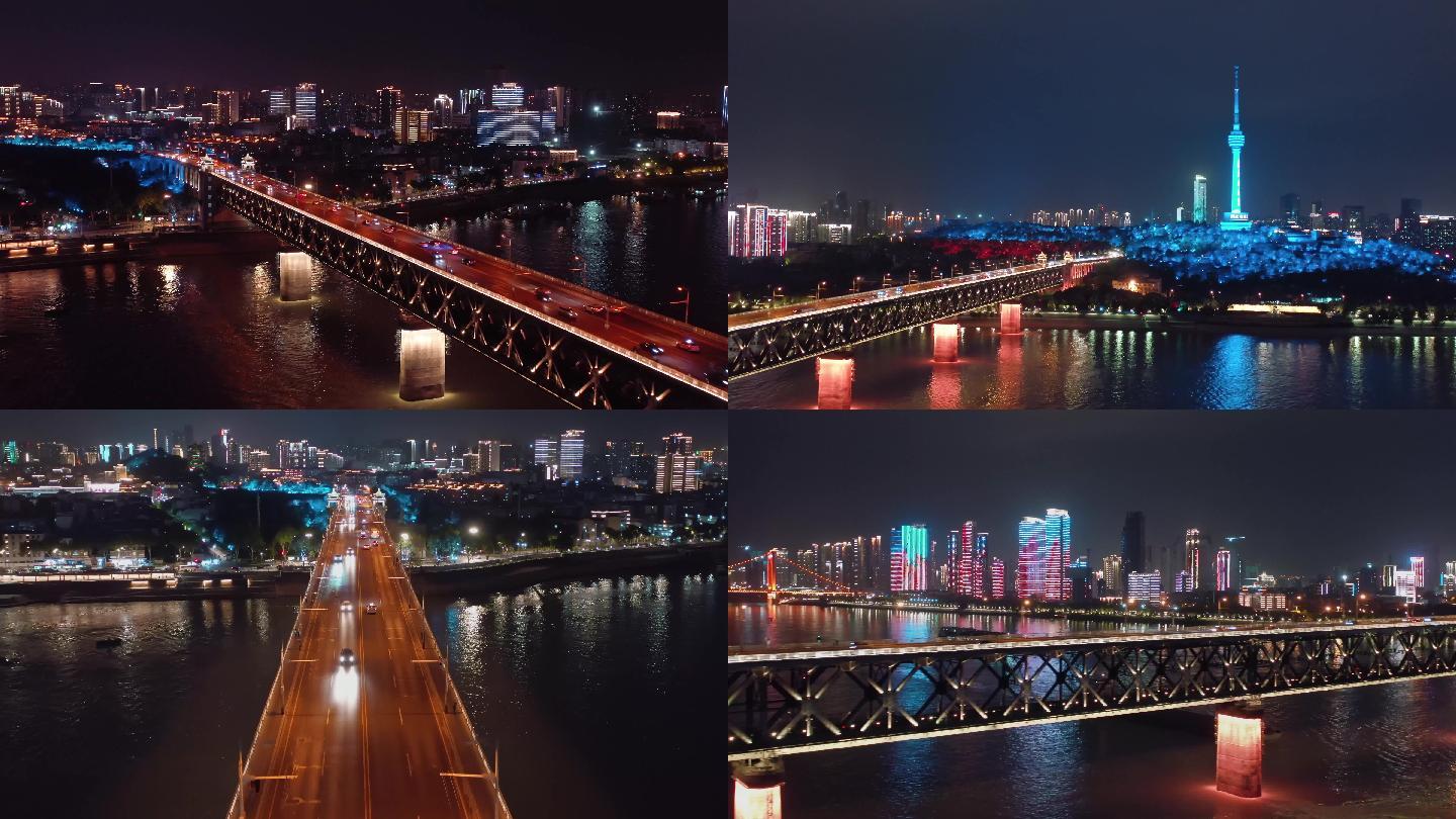 武汉长江大桥夜景2021年最新航拍