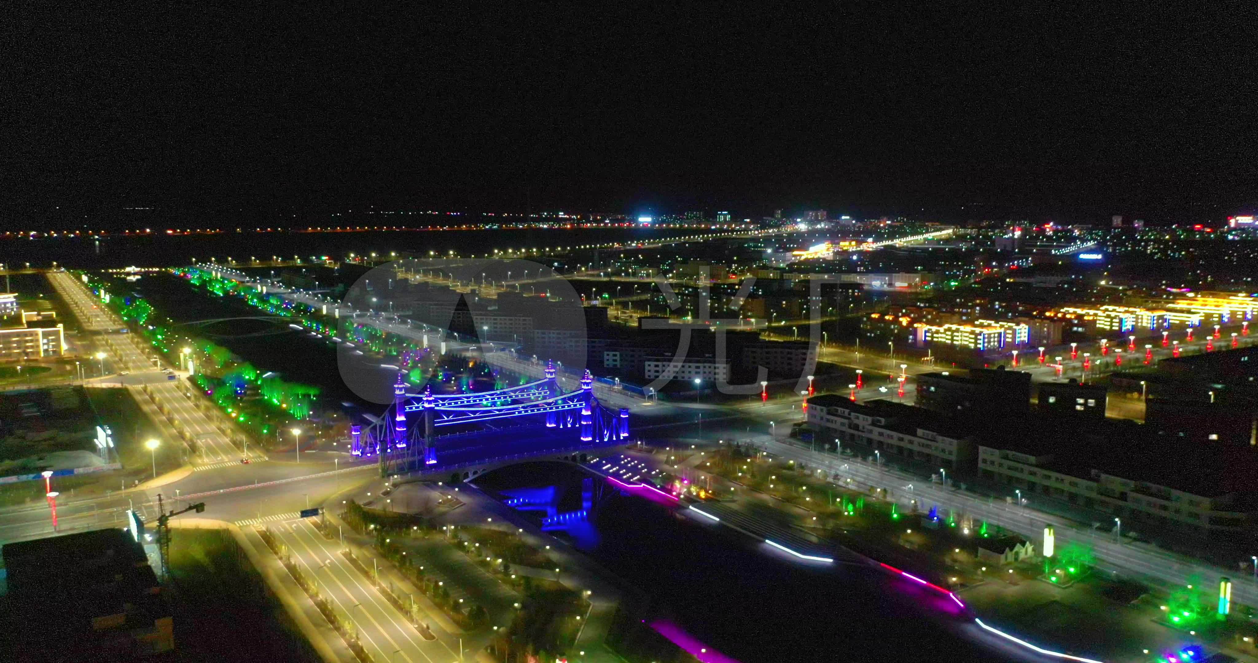 新疆北屯夜景航拍城市夜景_4096x2160_高清视频素材