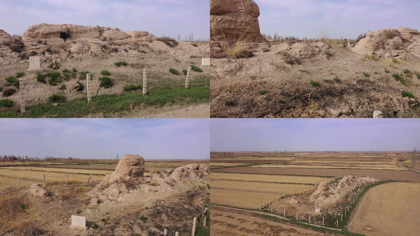 航拍河西走廊西端甘肃省嘉峪关市明长城嘉峪关新城堡遗址