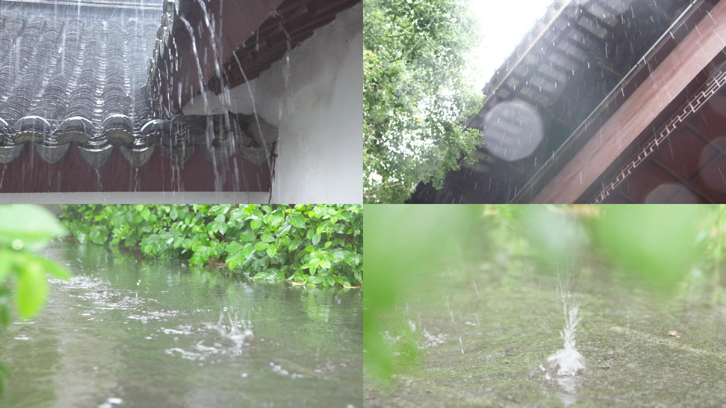烟雨江南屋檐下雨雨滴雨水特写意境4