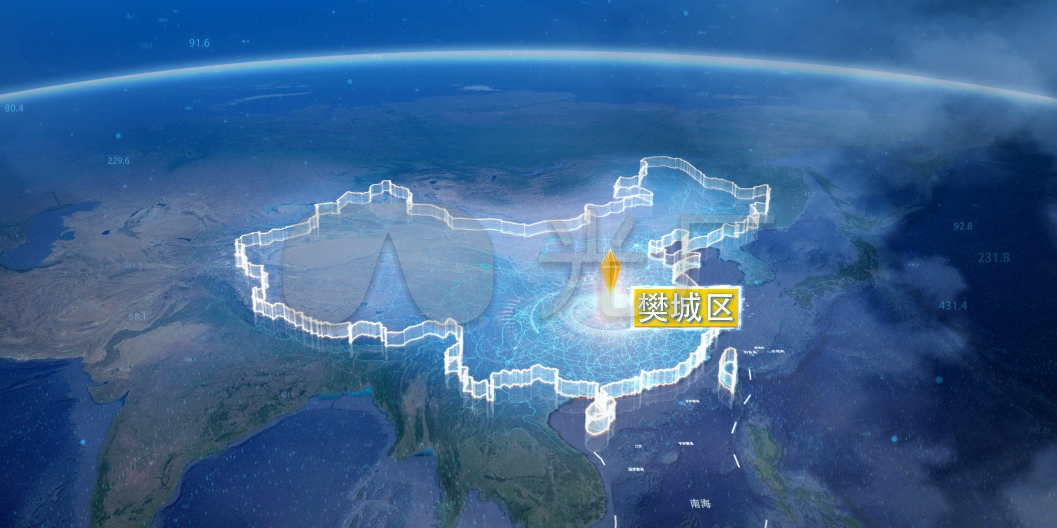 地球俯冲定位地图辐射襄阳樊城区_2160x1080_高清视频