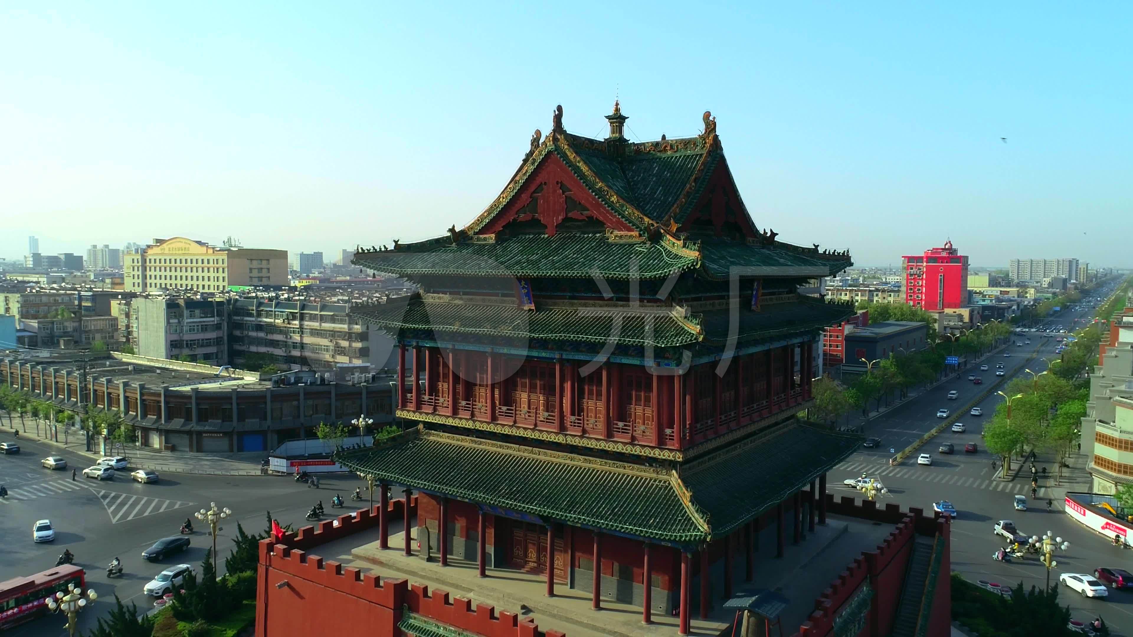 无人机航拍临汾平阳鼓楼街4k_4096x2160_高清视频素材