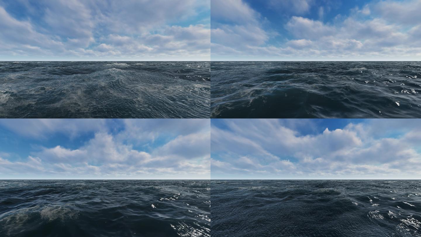 4k大海海面水面海浪波光粼粼蓝天白云