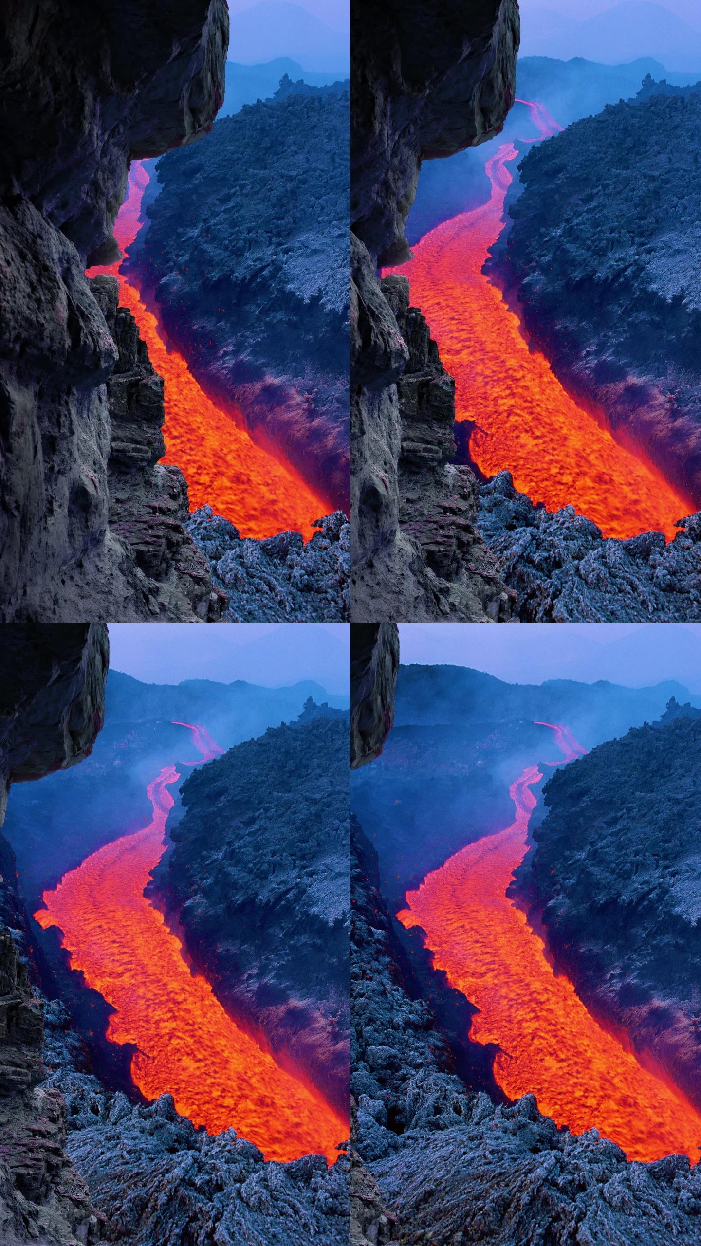 震撼火山爆发岩浆流动视频