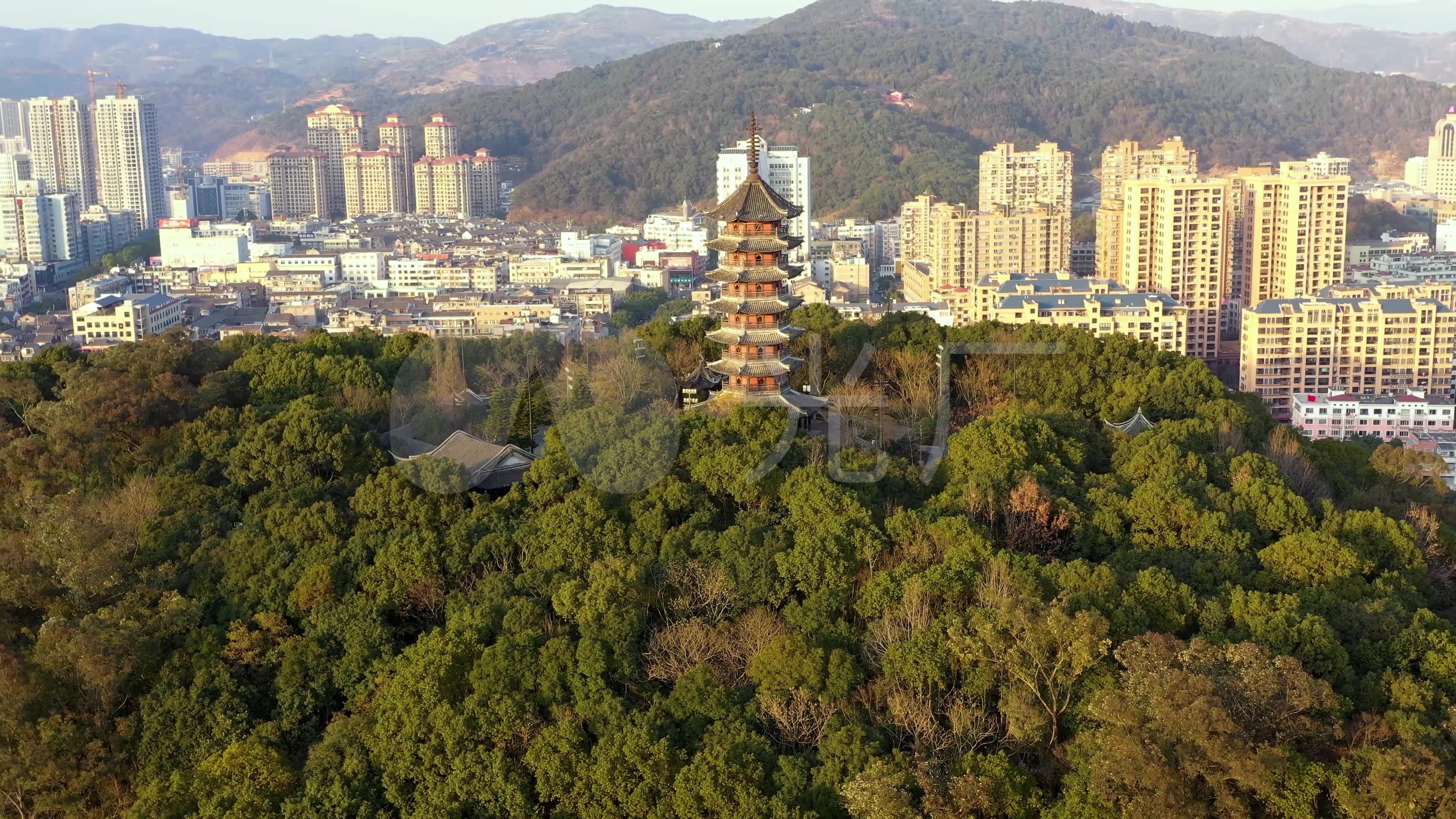 4k航拍瑞安聚鑫城隆山公园隆山塔_视频素材包下载(编号:5749519)_实拍