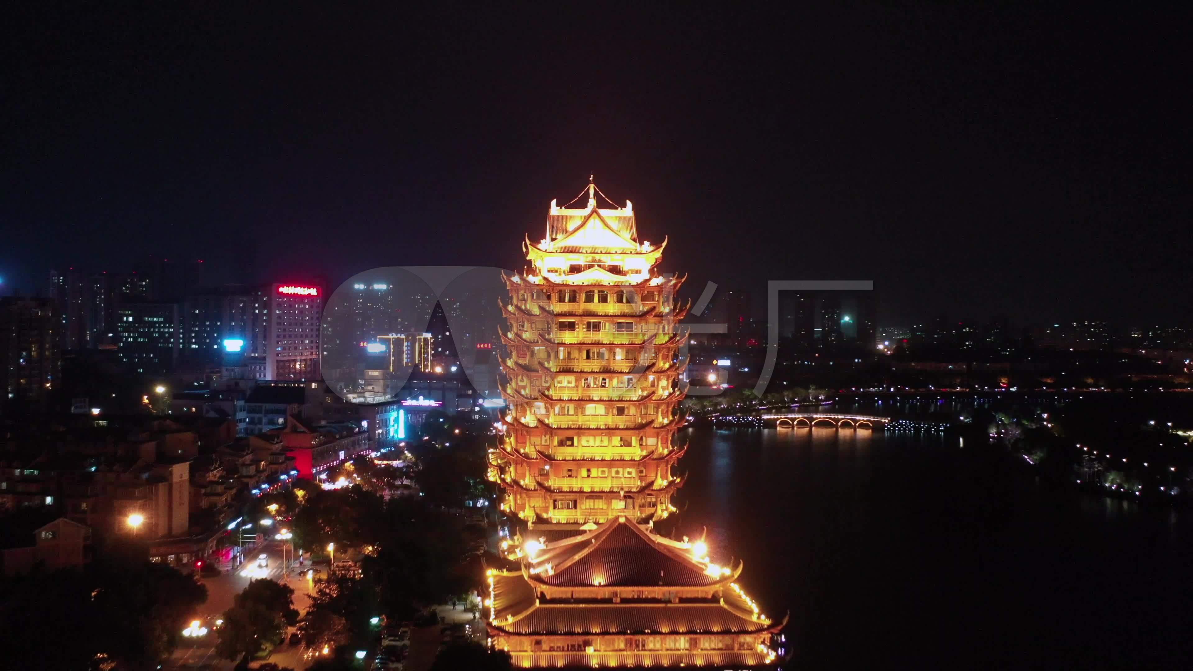 远景楼航拍四川眉山水街灯光夜景