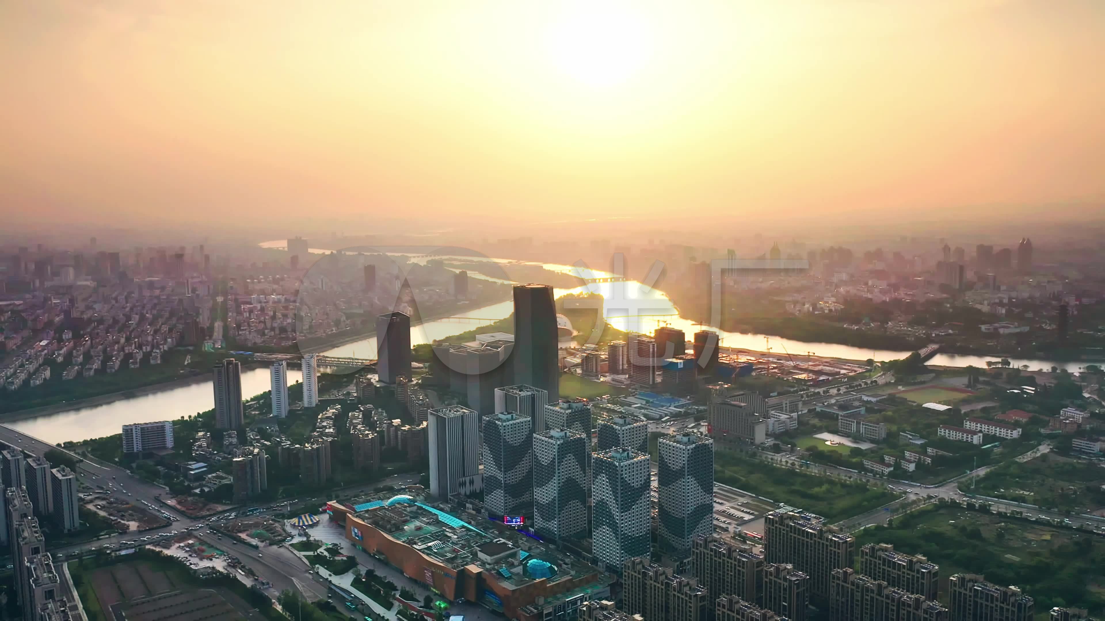航拍金华市城市日落