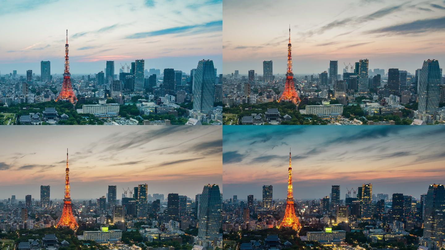 日本东京塔日夜交替