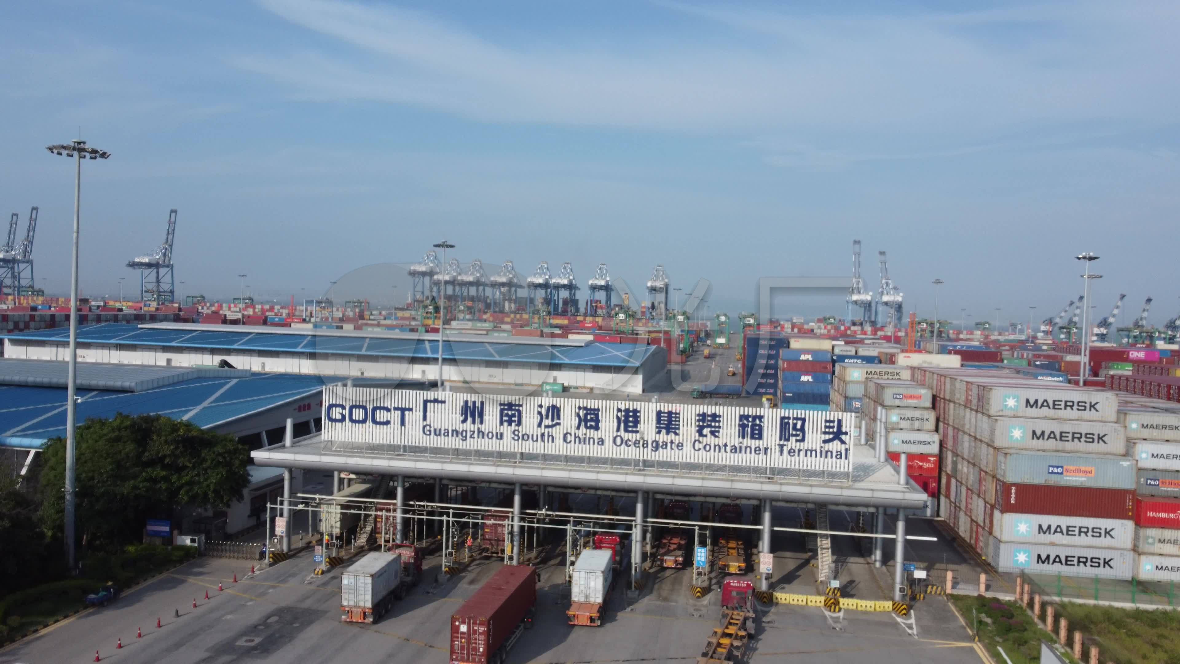 航拍4k广州南沙港国际货运码头全貌_3840x2160_高清视频素材下载(编号