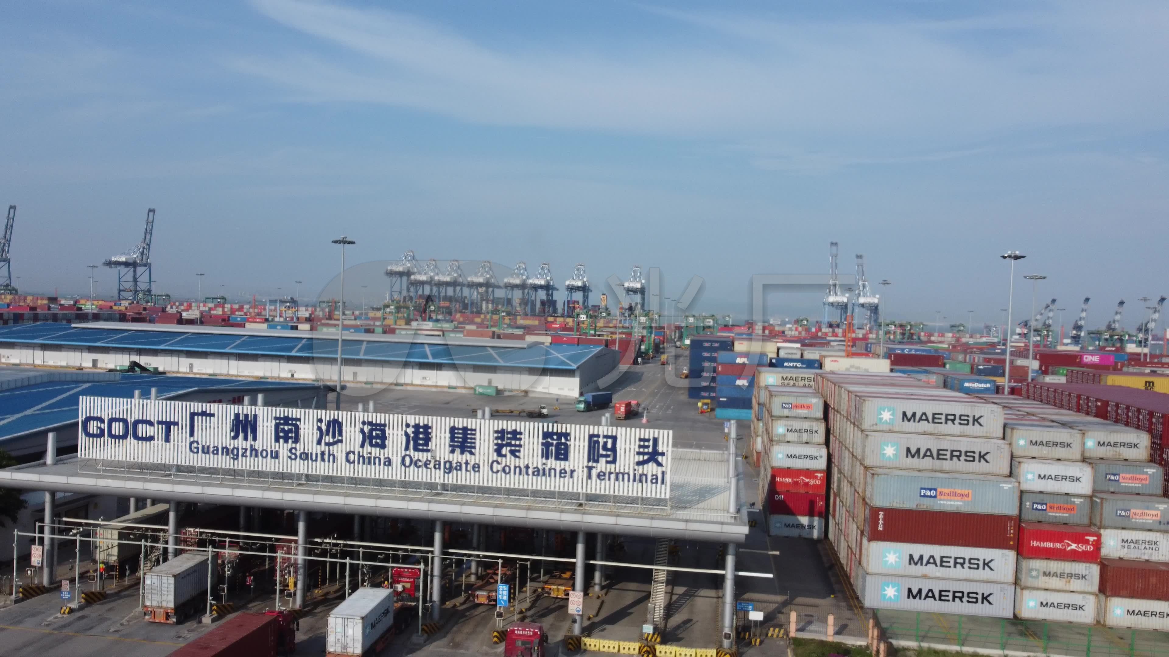 航拍4k广州南沙港国际货运码头全貌_3840x2160_高清视频素材下载(编号