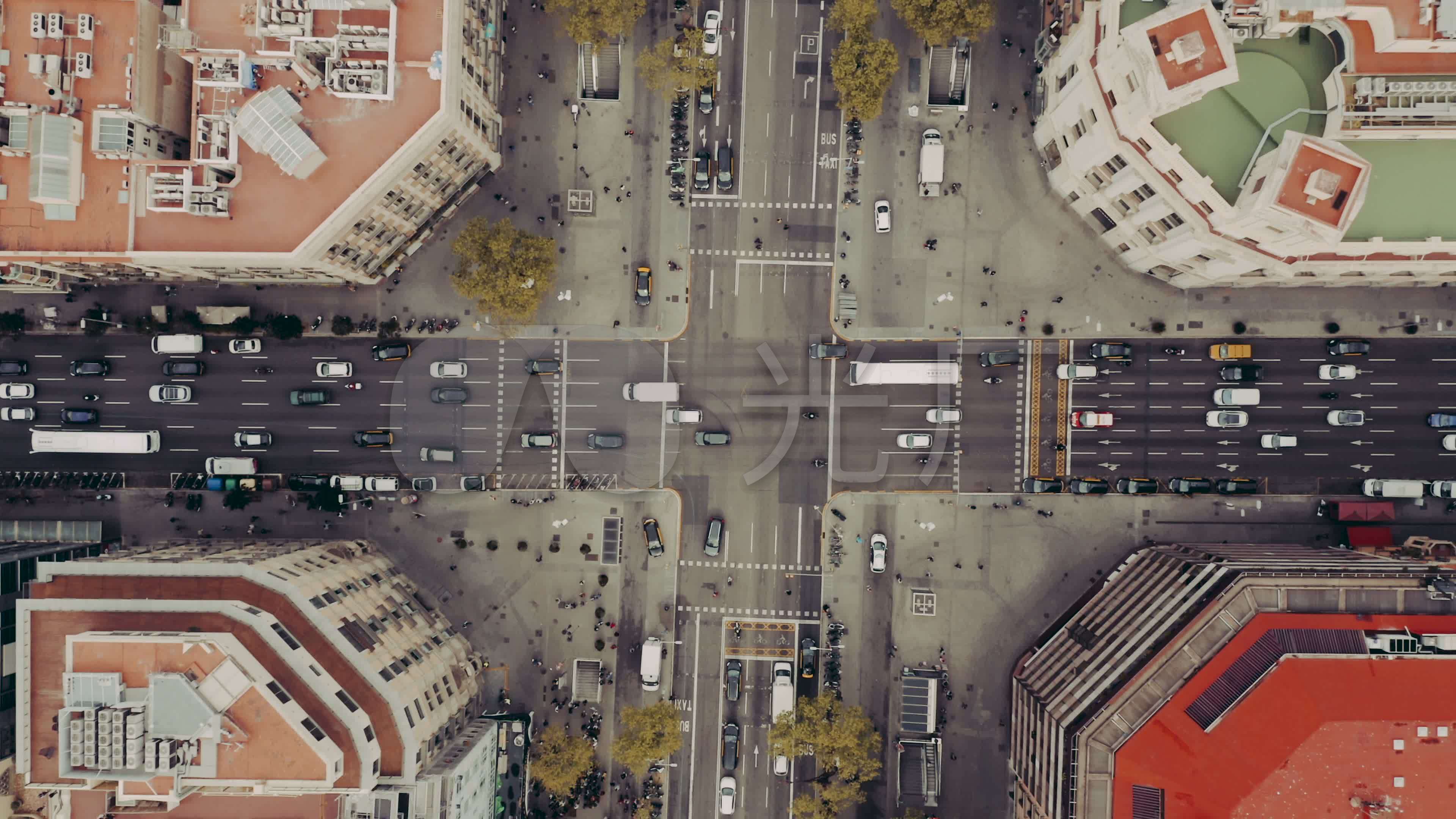 巴塞罗那城市街道鸟瞰图