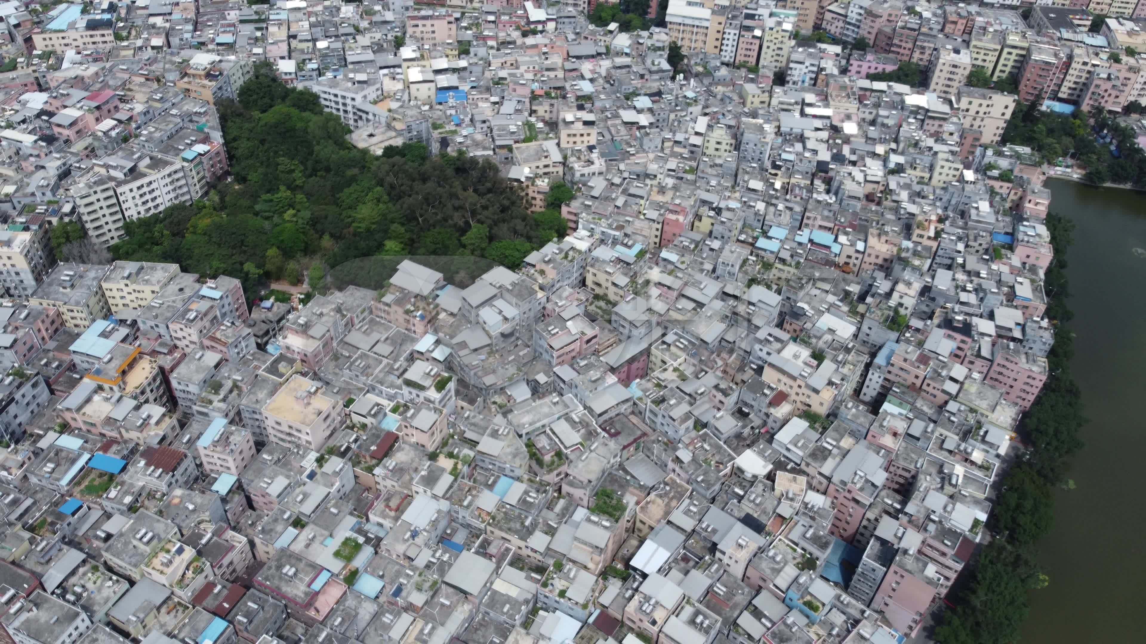 航拍4k广州岑村玄武山公园 城中村