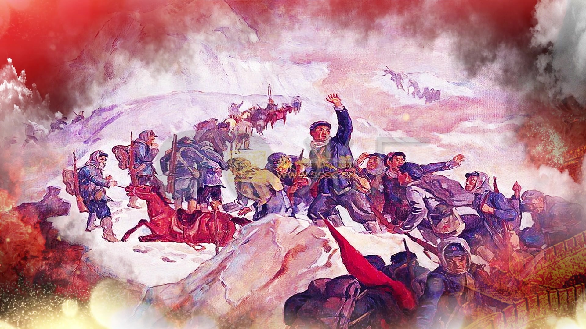 《没有共产党就没有新中国》革命历史油画风_1920x
