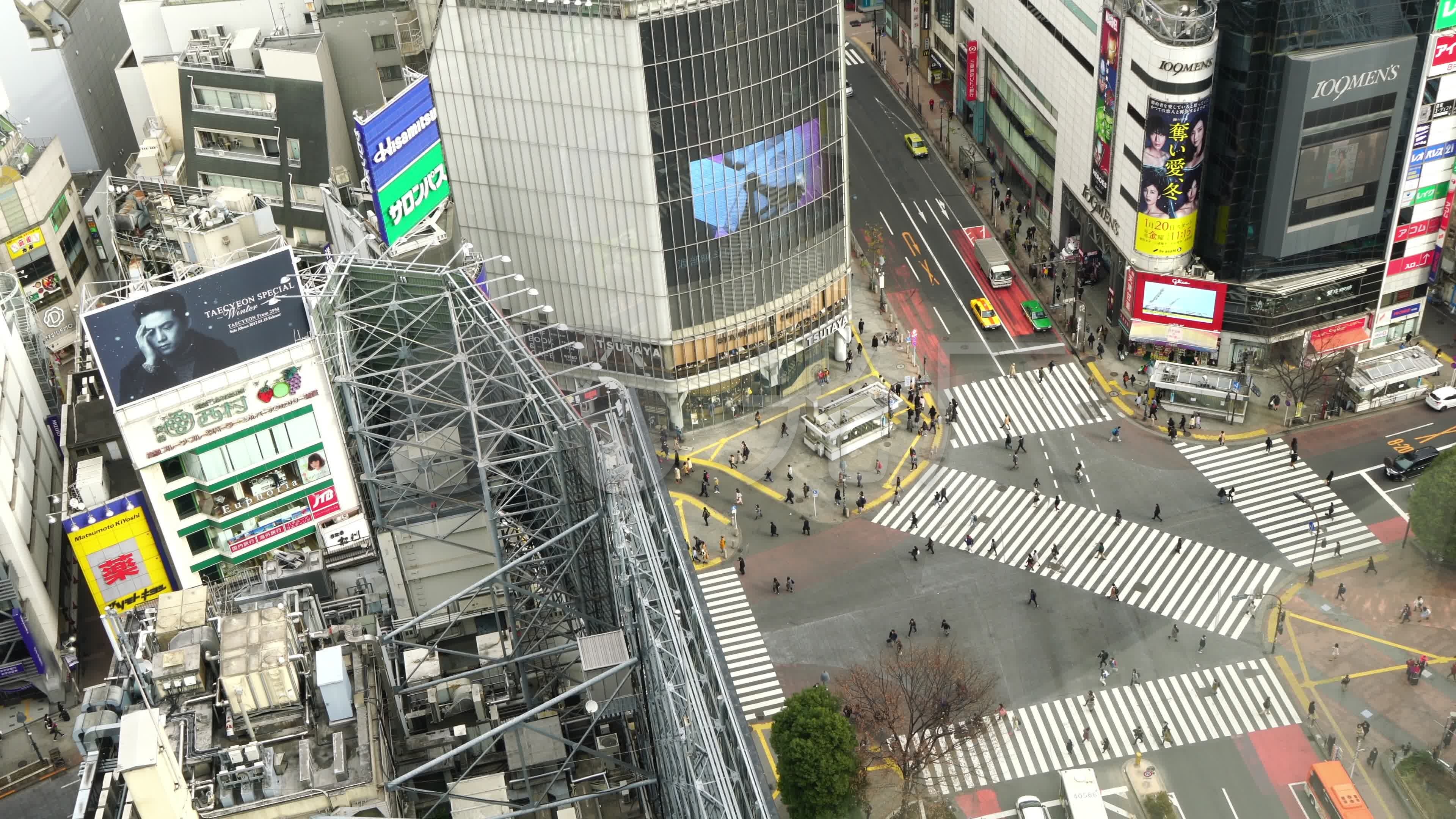 涉谷路口过街行人的鸟瞰图