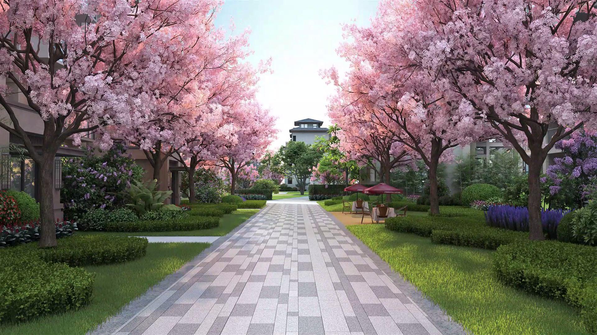 新中式小区园林景观三维素材
