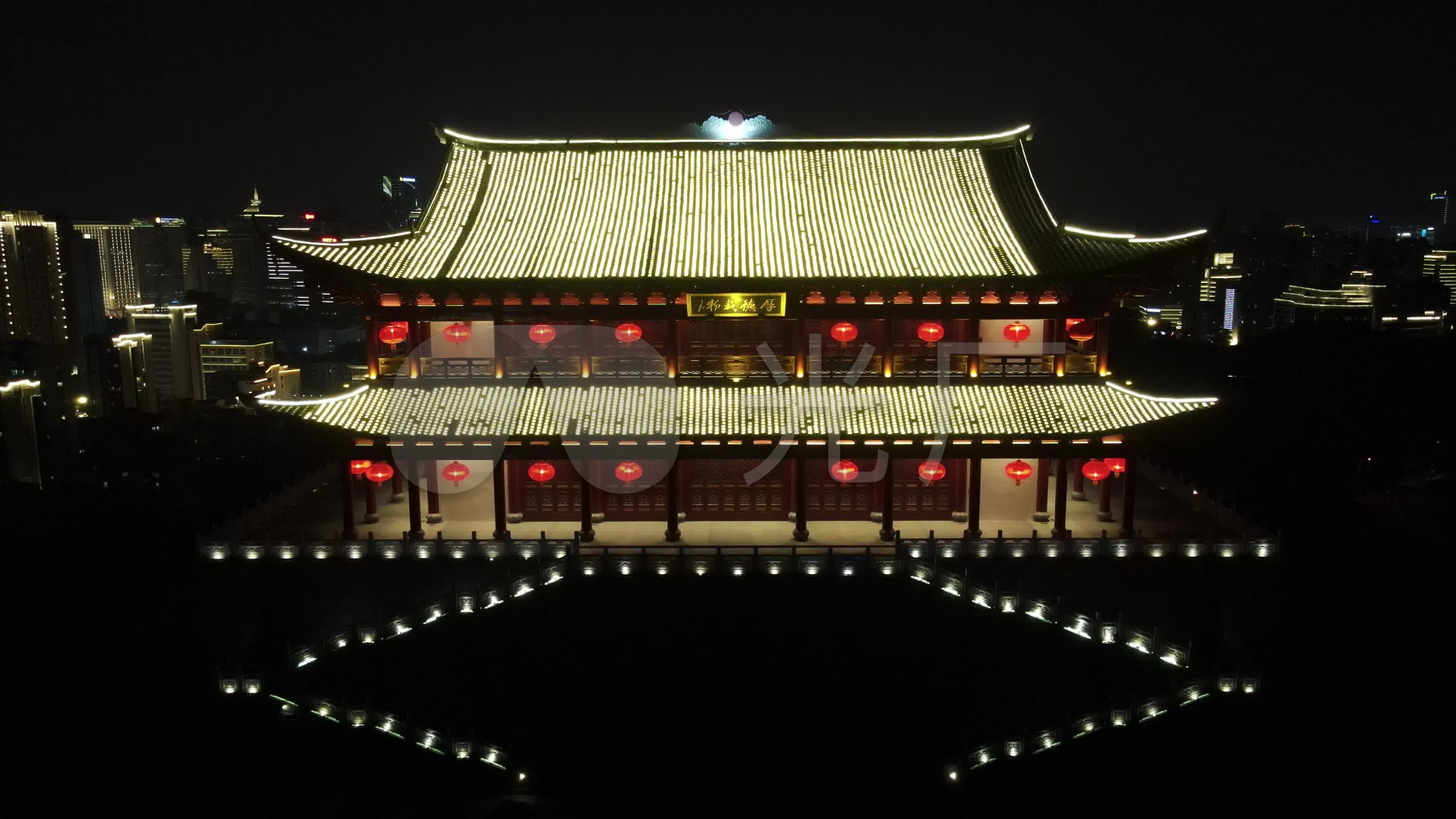 航拍福建福州镇海楼夜景灯光