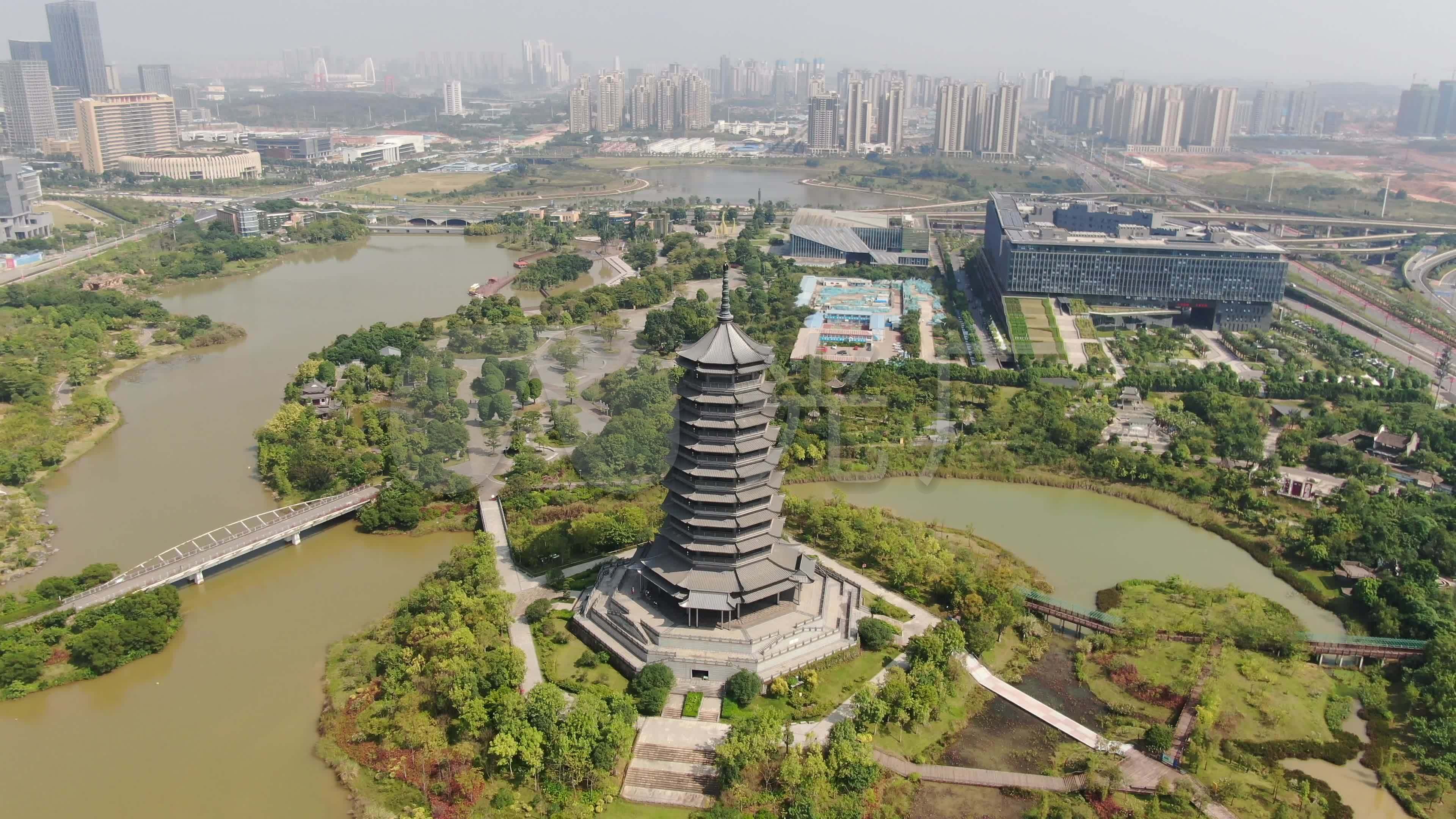 航拍广西南宁五象塔历史古建筑