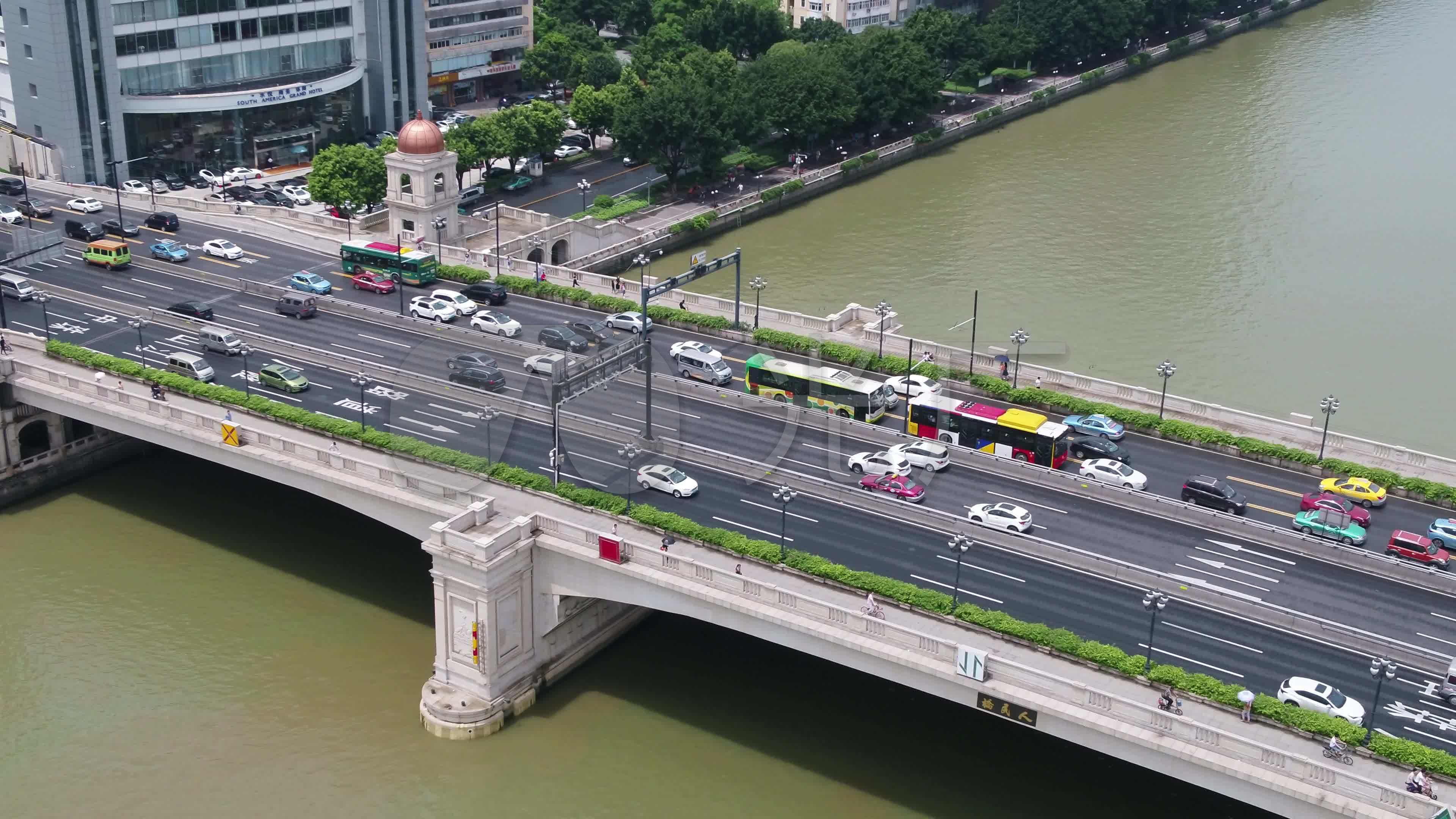 广州市人民桥4k航拍车流