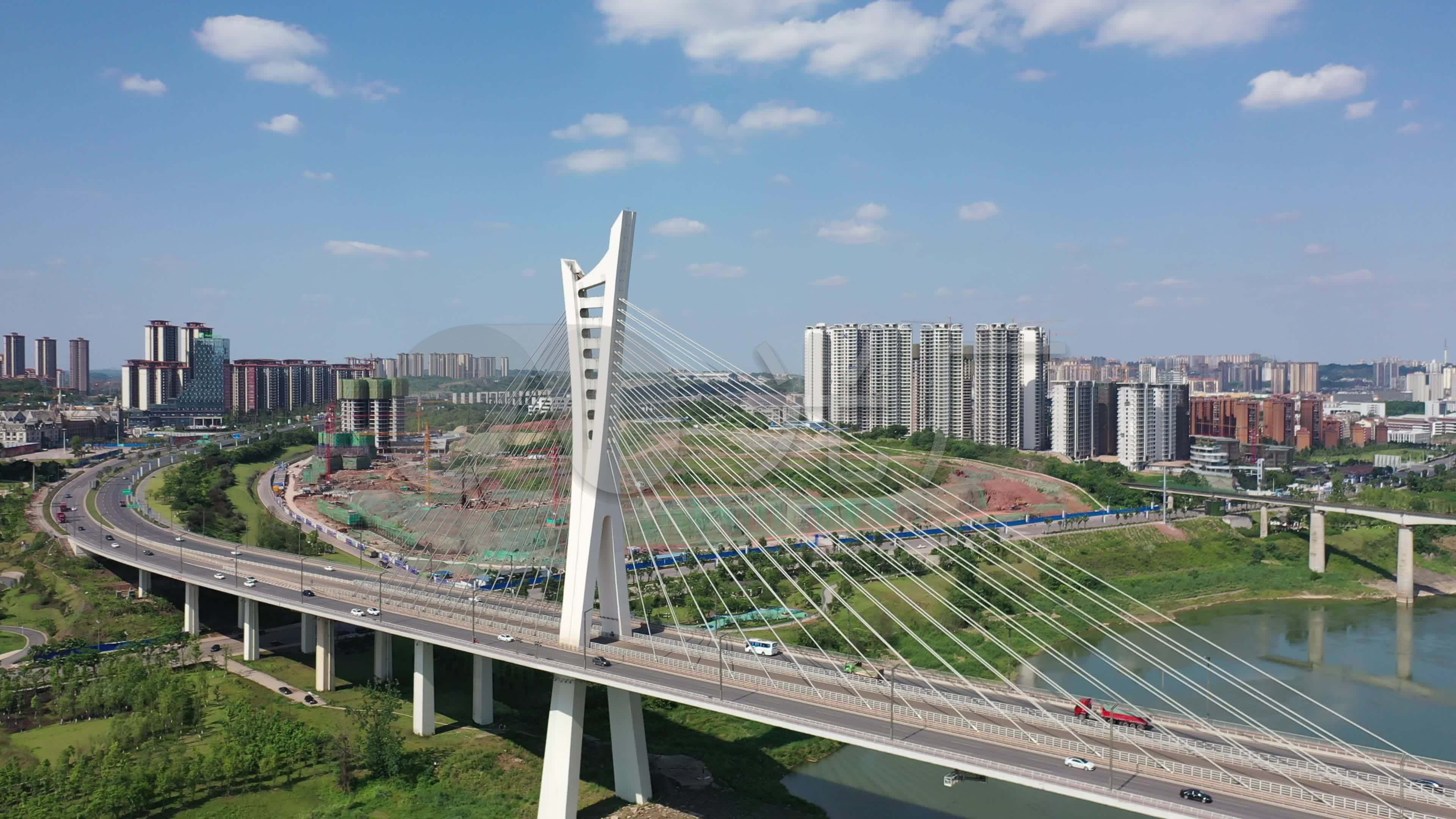 泸州航拍江阳区城西沱江六桥_3840x2160_高清视频素材下载(编号