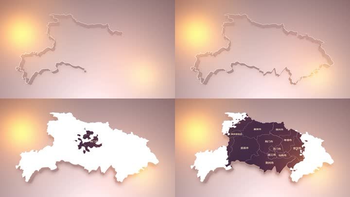 湖北省地图,行政区域,区位分布,轮廓高清动画