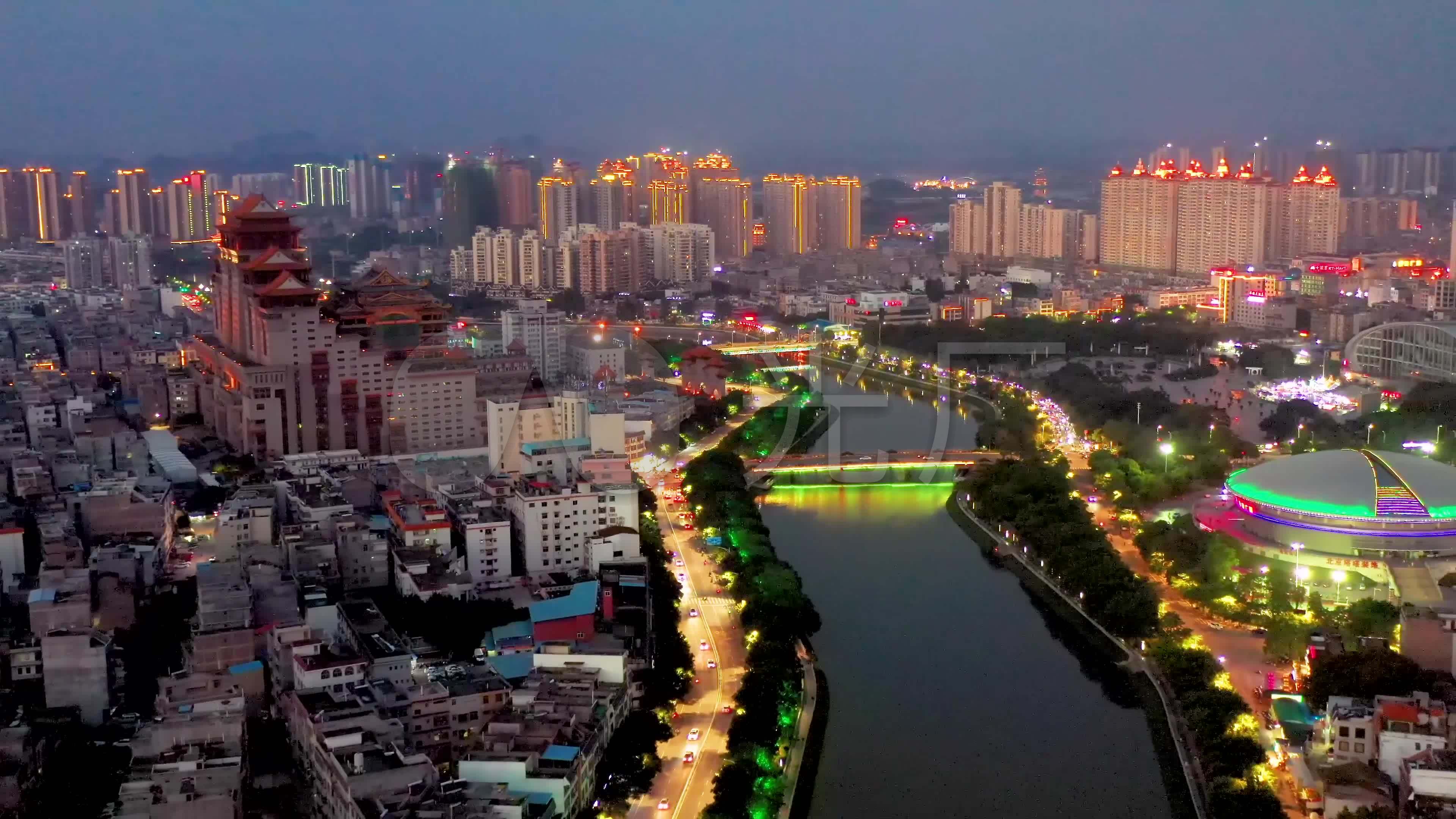 玉林市区航拍玉林夜景玉林南江桥航拍玉林城_3840x