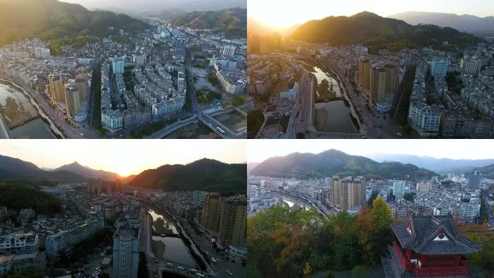 遂昌县航拍县城遂昌早晨阳光