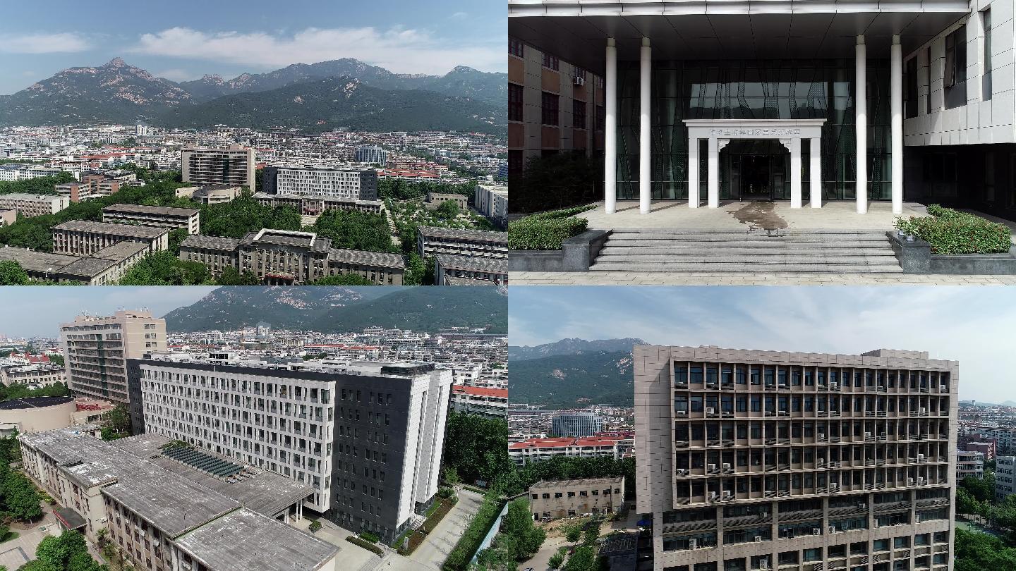 4k航拍山东农业大学北校区学校大门国重楼