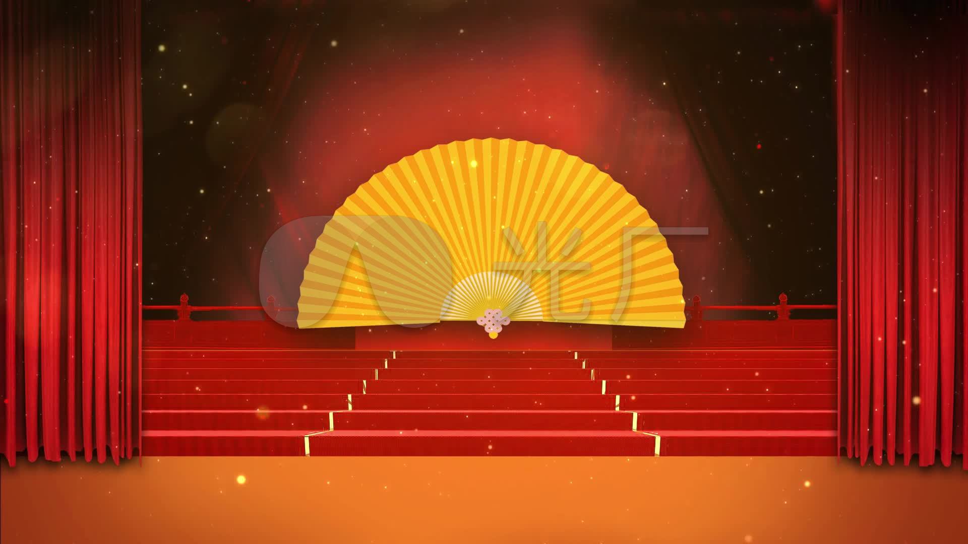 戏曲扇子幕布楼梯舞台背景