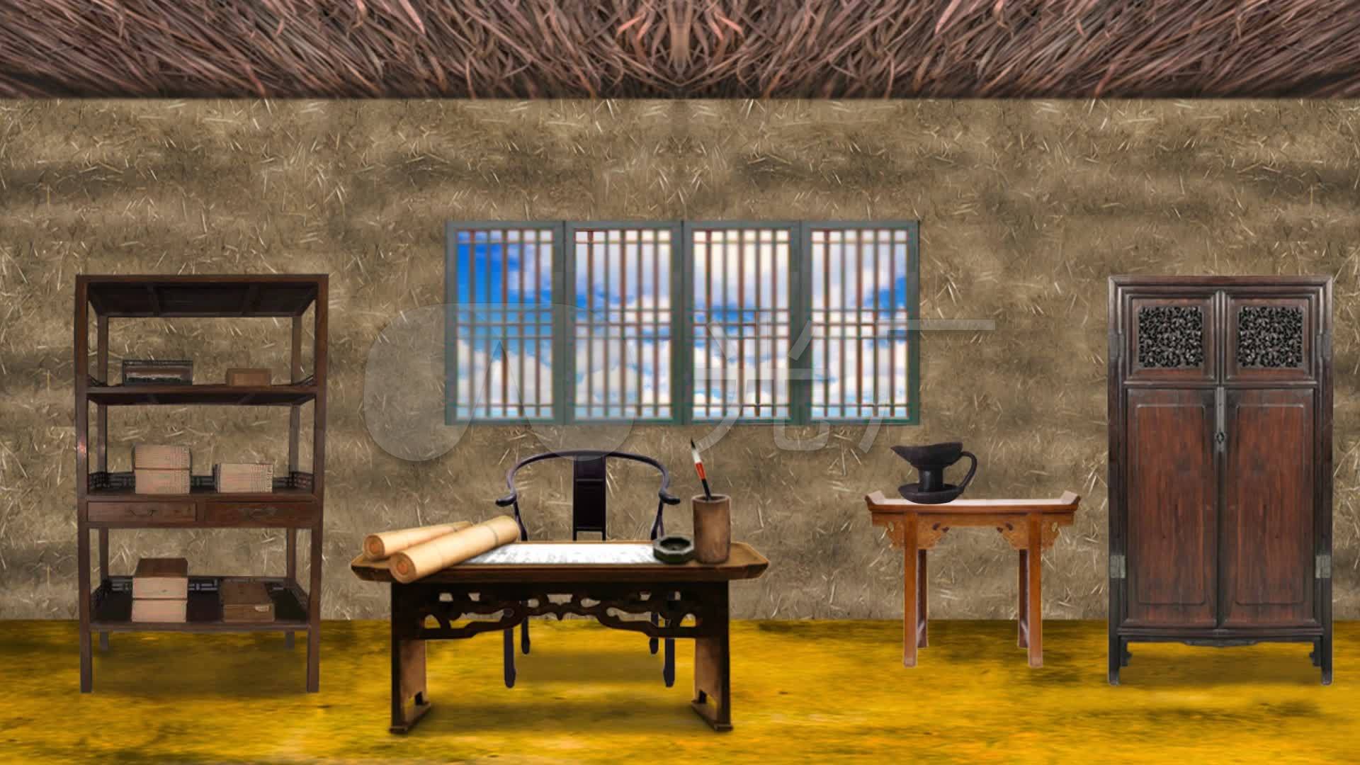 古代贫穷人家书房循环-白天_1920x1080_高清视频素材