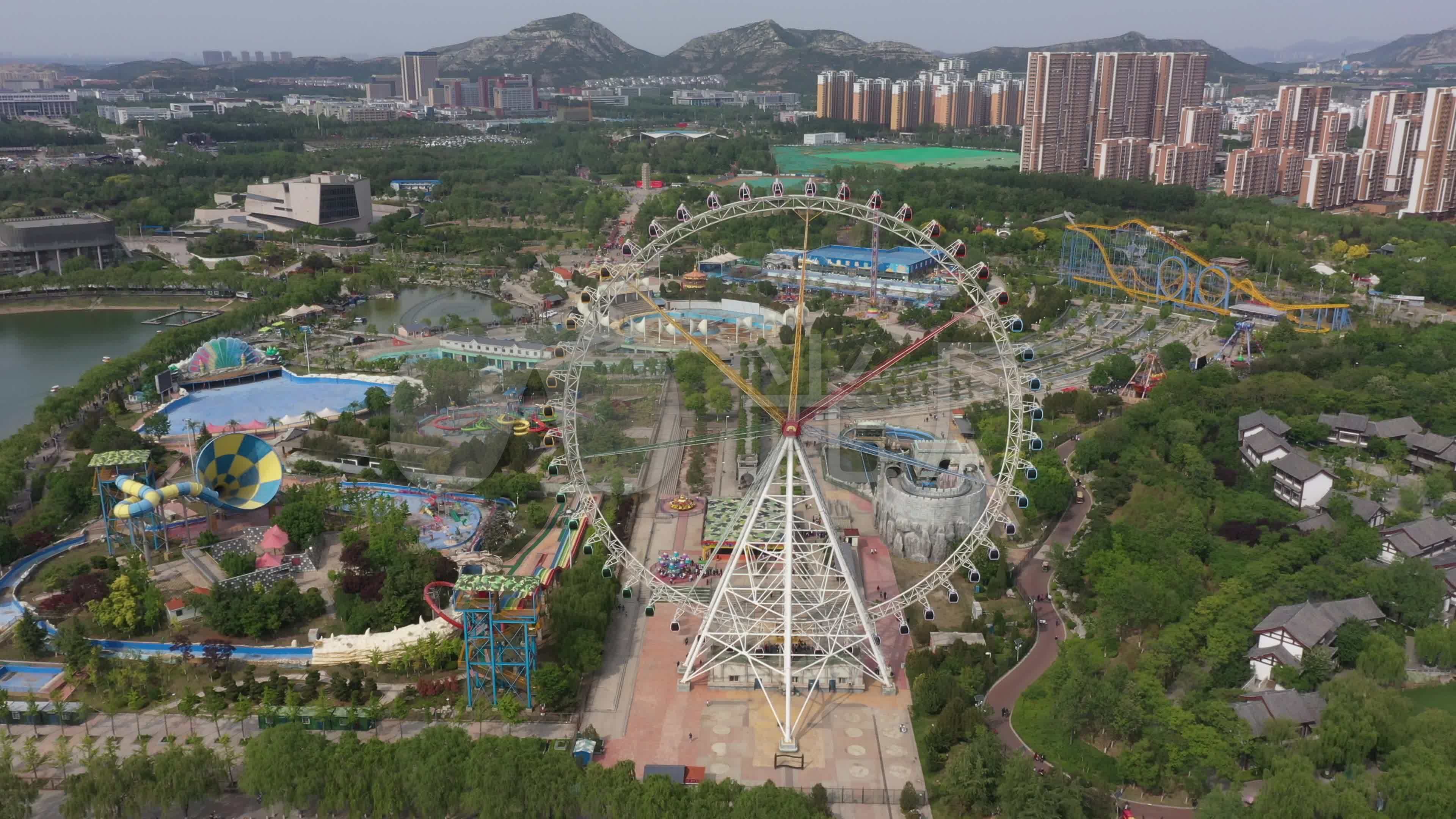 航拍济南长清园博园欢乐世界游乐场_3840x2160_高清