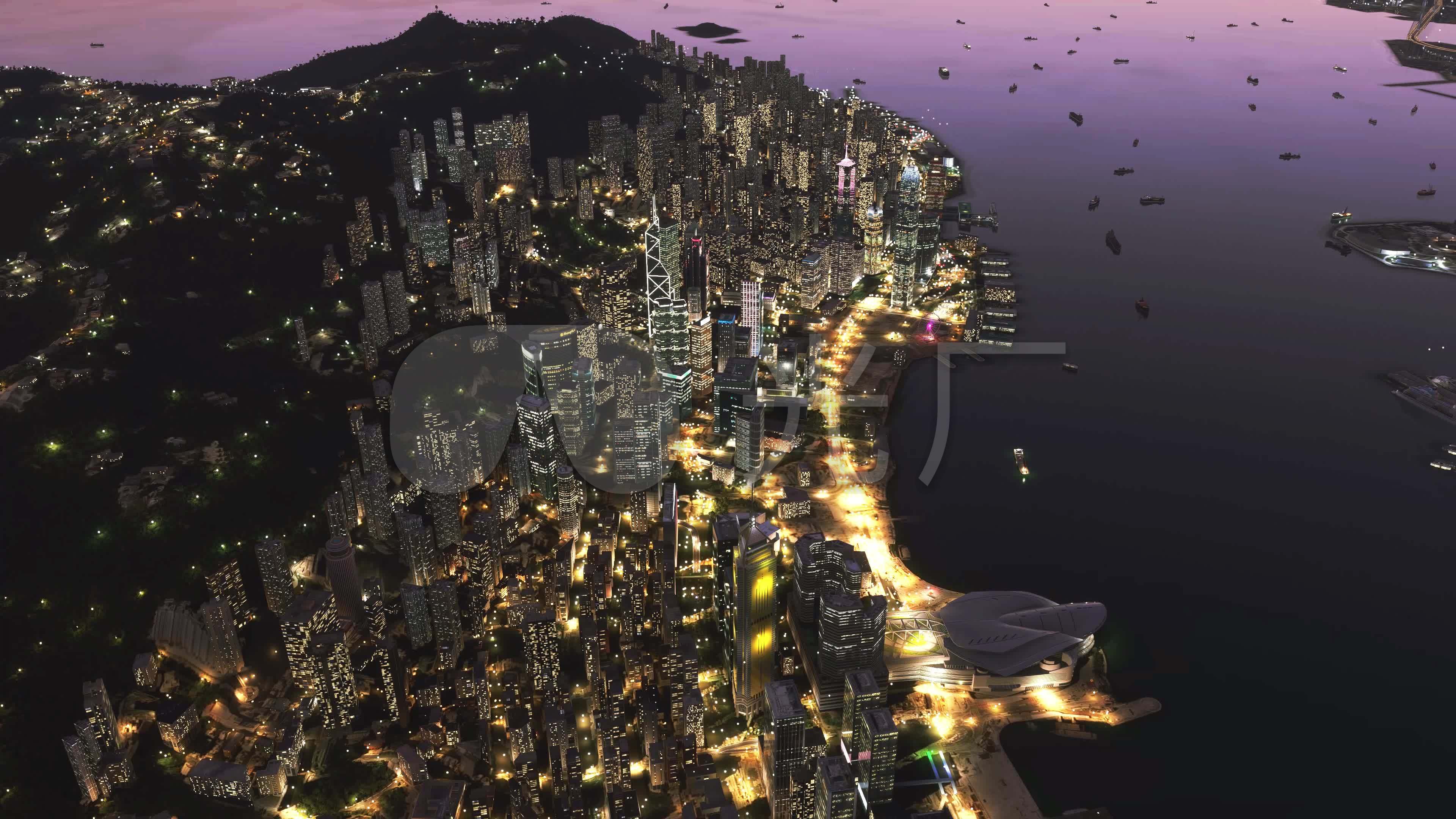 4k航拍香港维多利亚港夜景