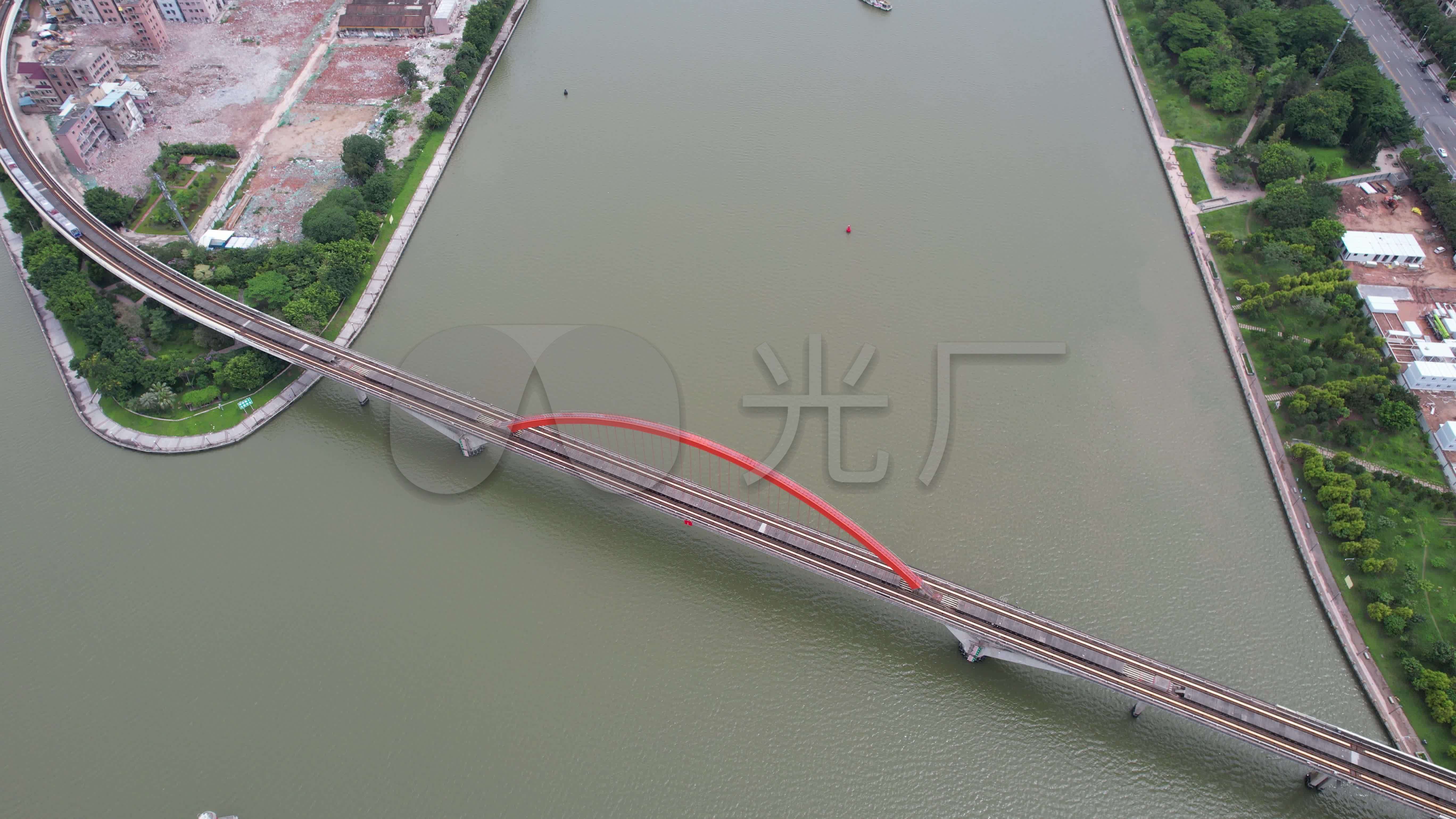 航拍54k广州白云区金沙洲大桥地铁全貌