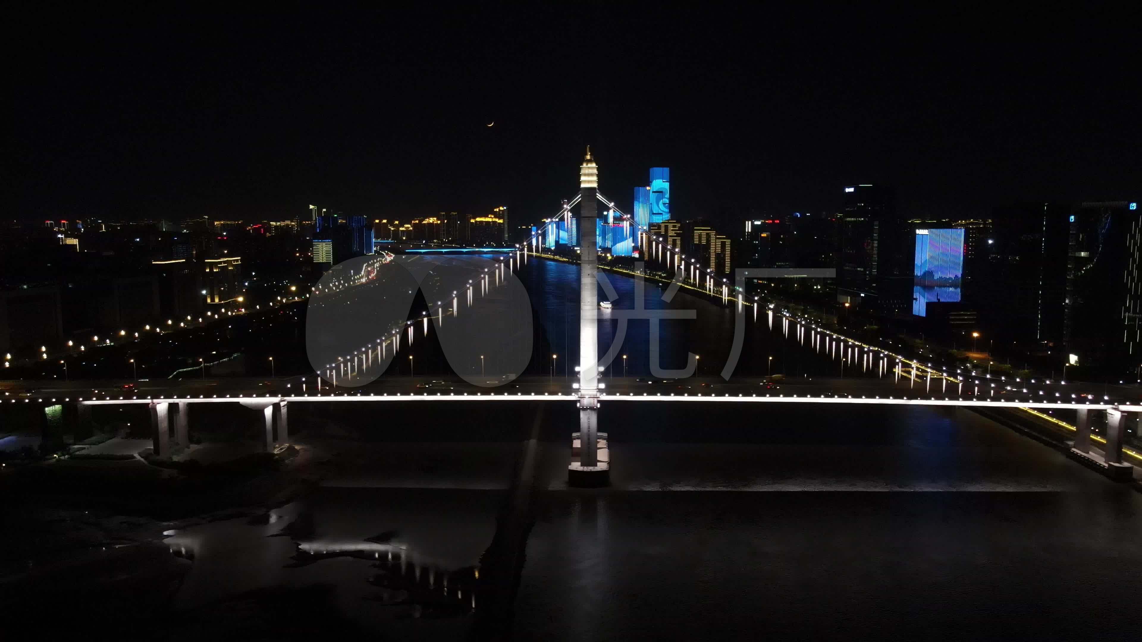 航拍福建福州闽江鼓山大桥夜景灯光