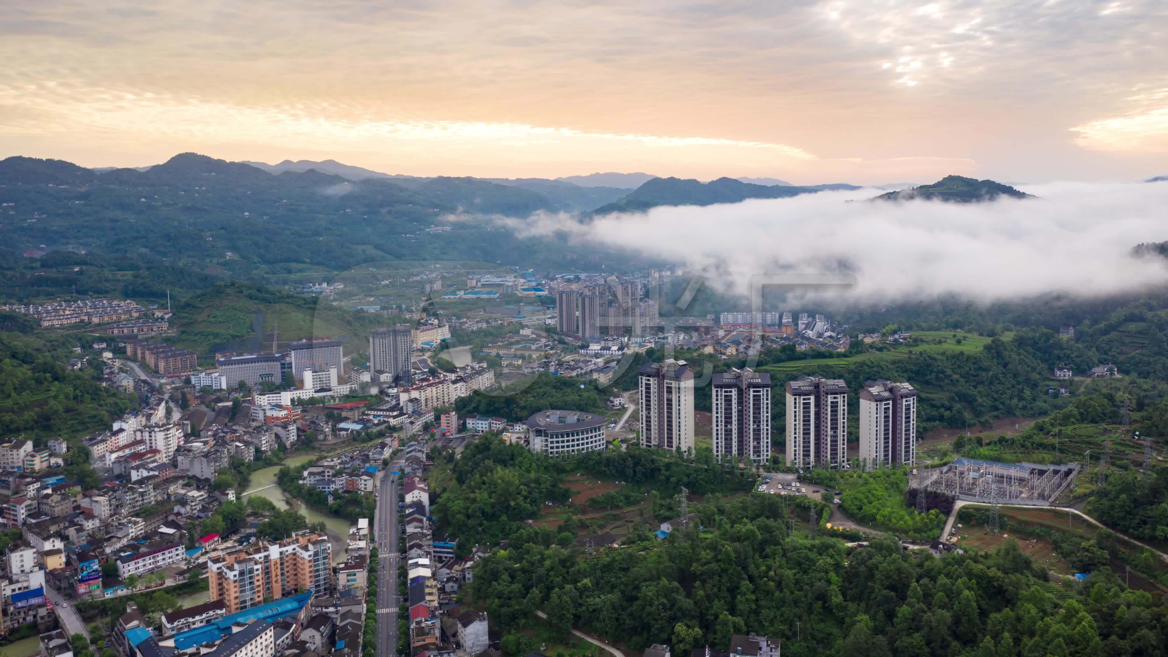 五峰县城航拍大景(三)_3840x2160_高清视频素材下载