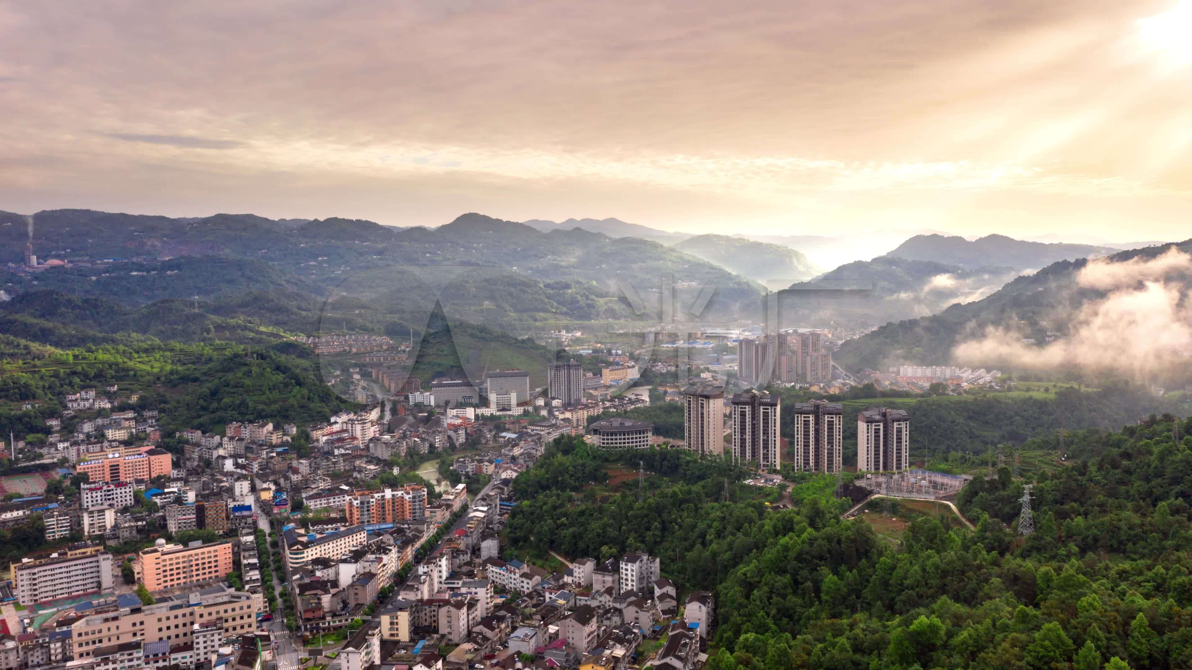 五峰县城航拍大景(二)_3840x2160_高清视频素材下载