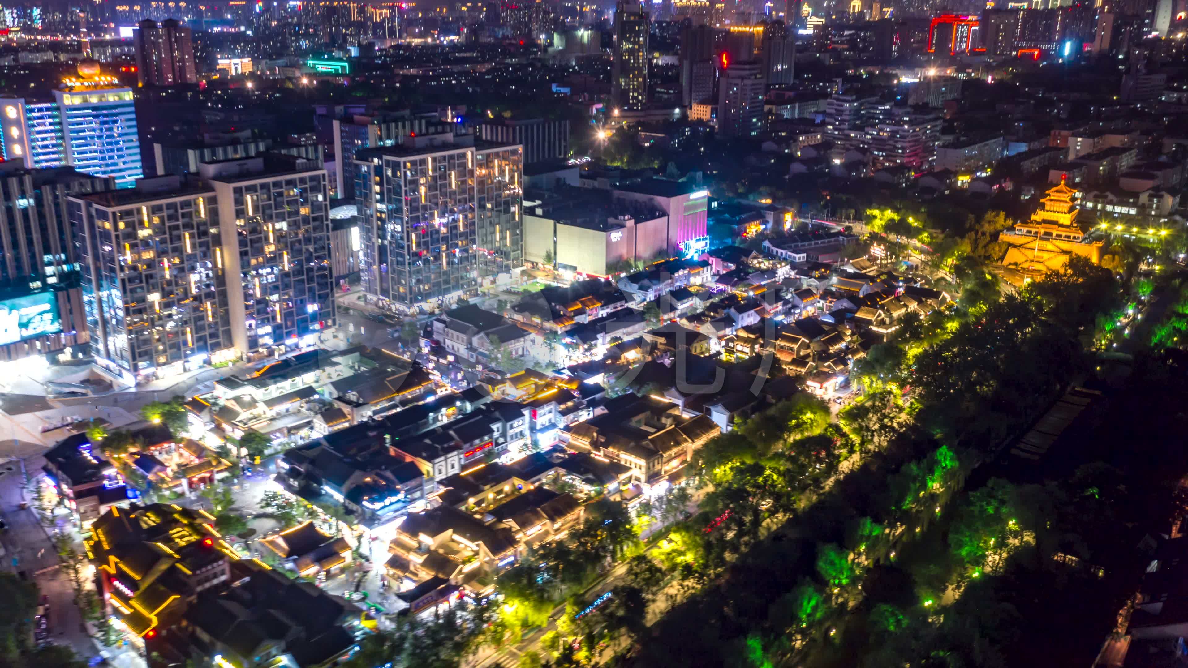 济南宽厚里夜景延时航拍,甩尾.