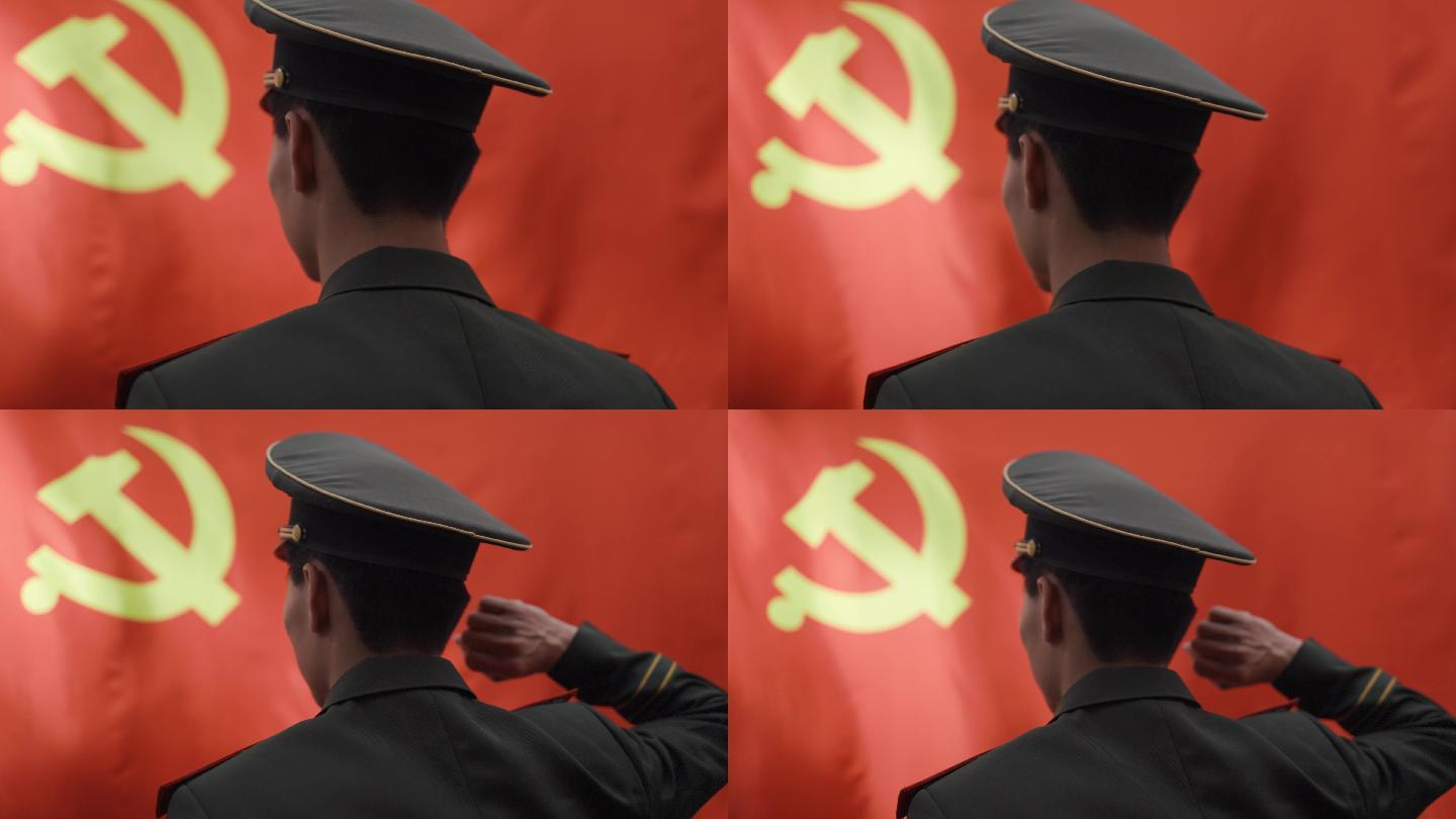 4k服役军人战士面向党旗宣誓视频素材