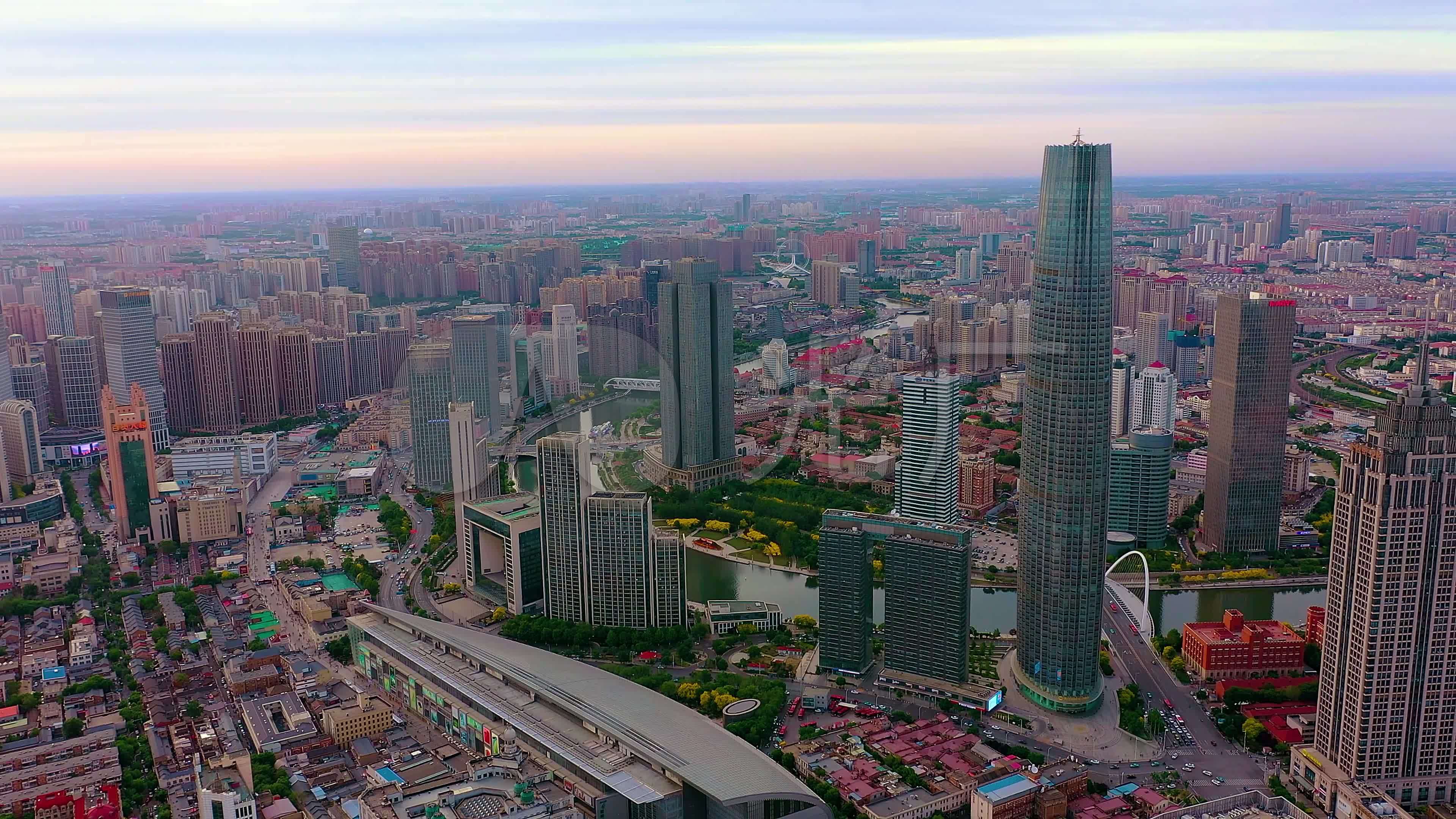 4k航拍天津津塔恒隆广场和平区地标建筑_视频素材包