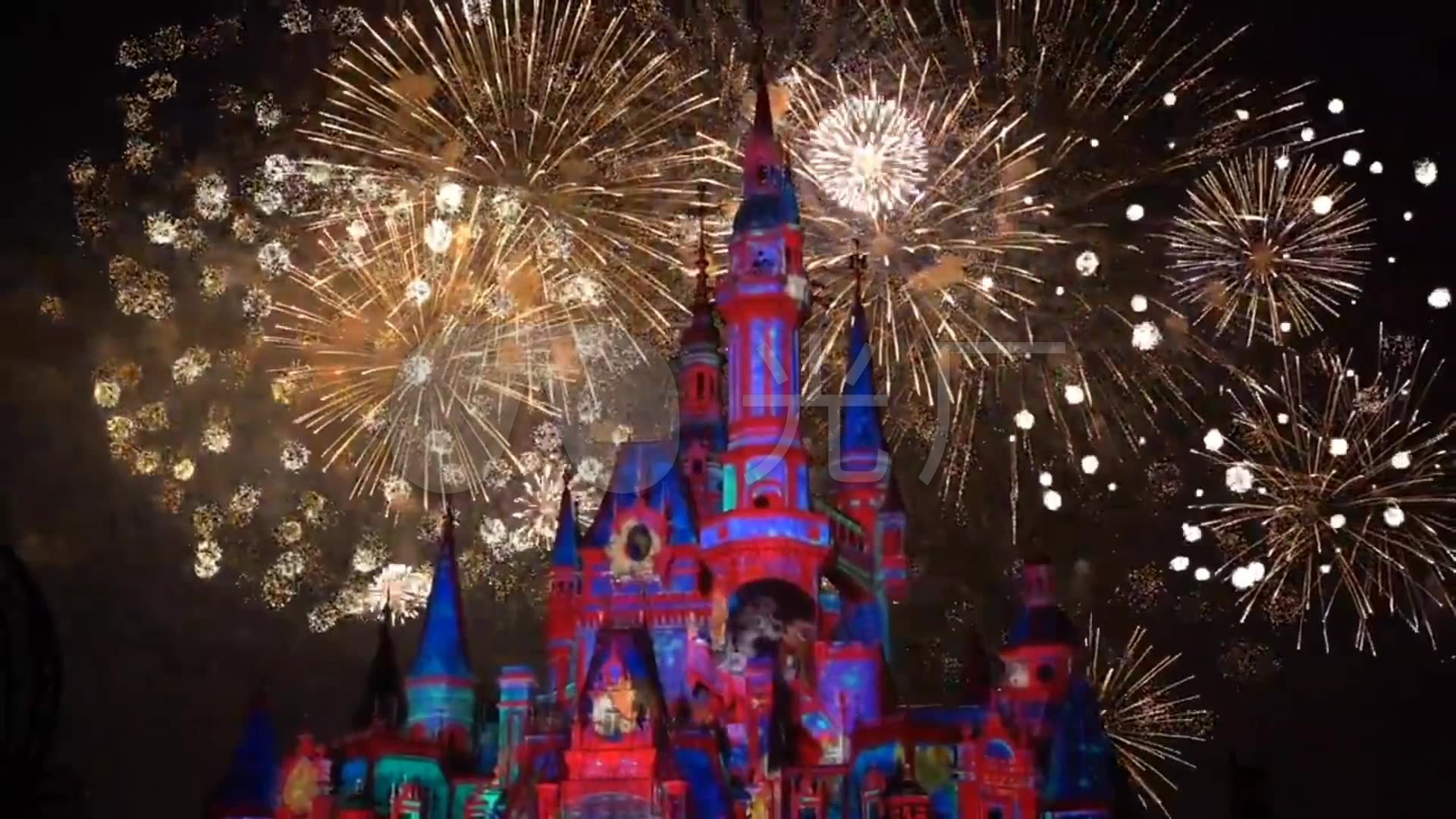 上海迪士尼烟花夜景_1920x1080_高清视频素材下载(:)