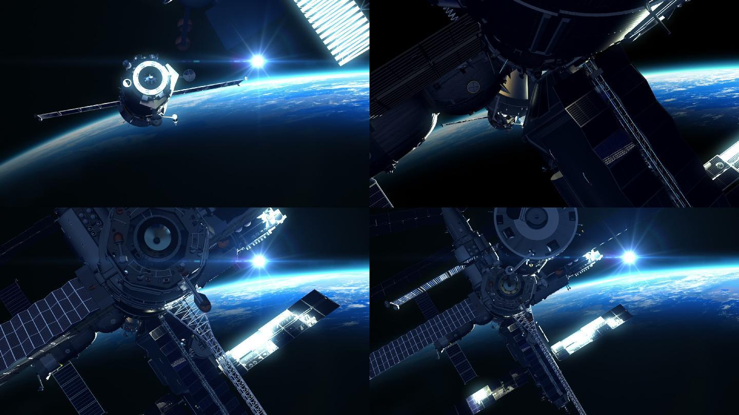 空间站在地球背景下的飞行