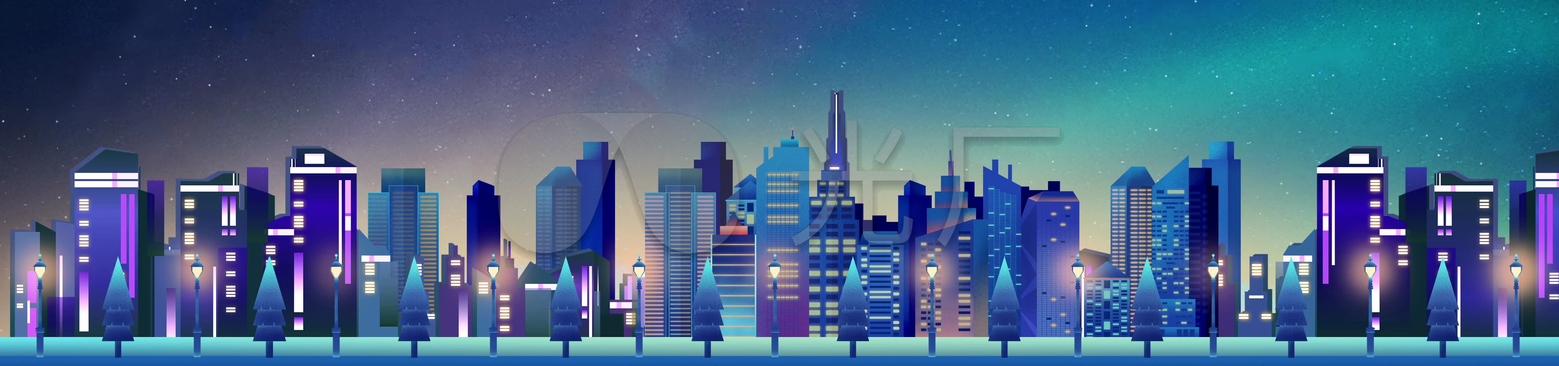 唯美夜景卡通城市背景_5100x1200_高清视频素材下载(编号:5894326)
