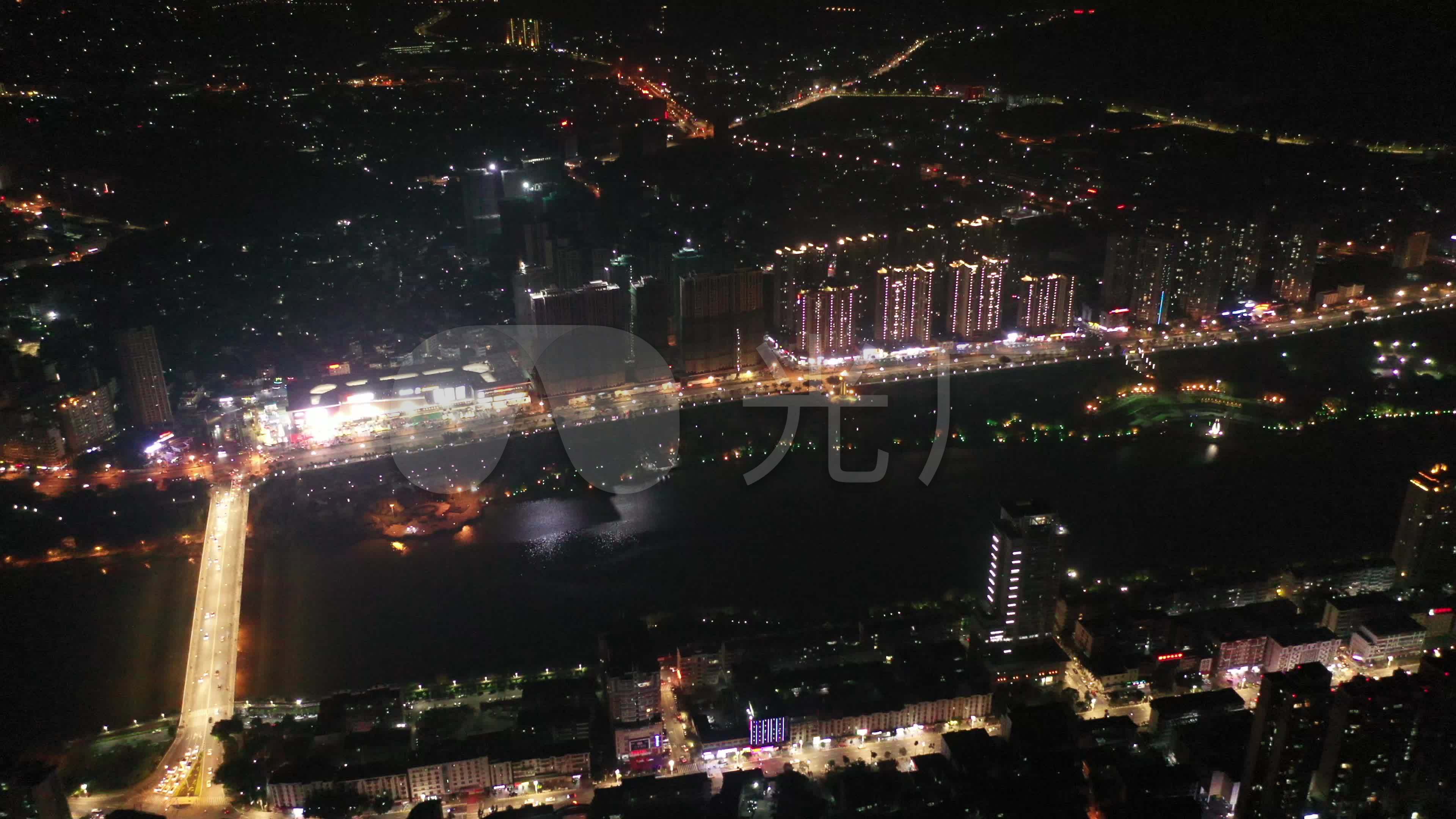 南安夜景江滨航拍溪美都市夜景_3840x2160_高清视频素材下载(编号