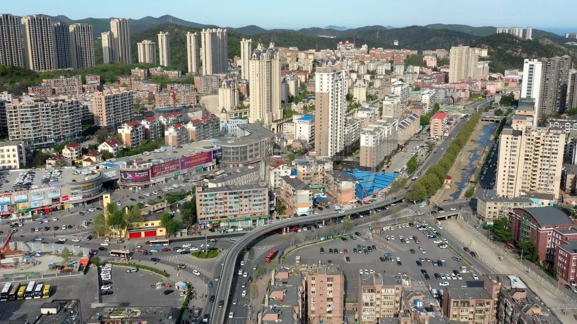 老大连中山区桃源街八一路航拍交通景观_1920x1080_高清视频素材下载