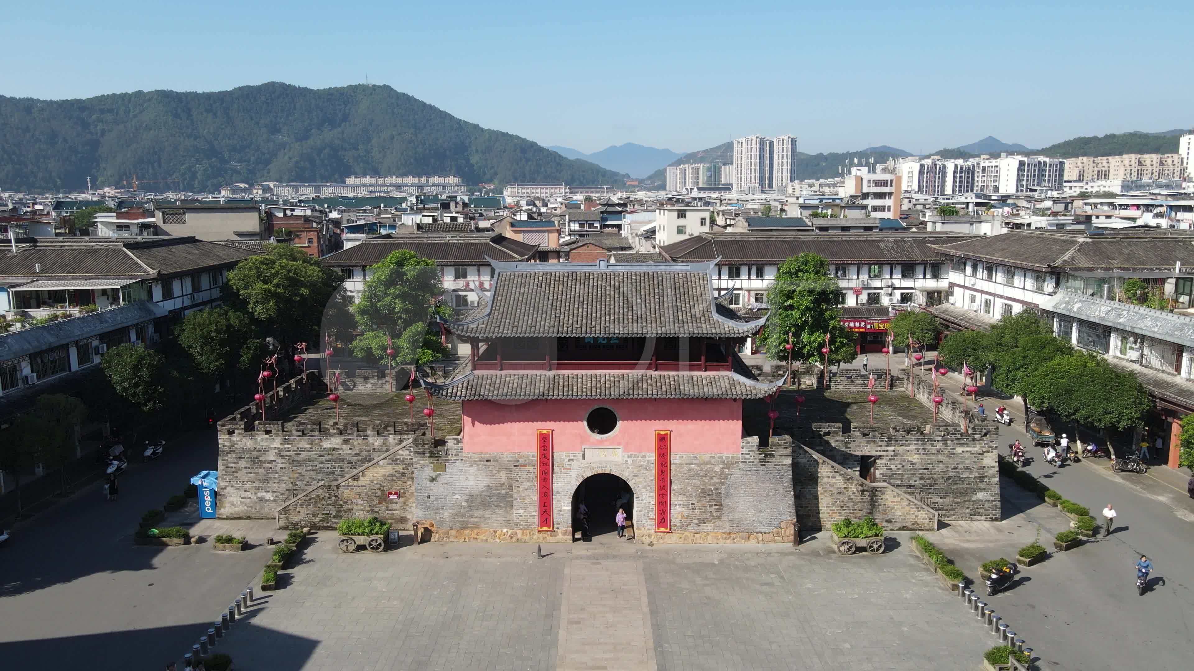 航拍福建汀州古城古城墙历史文化建筑