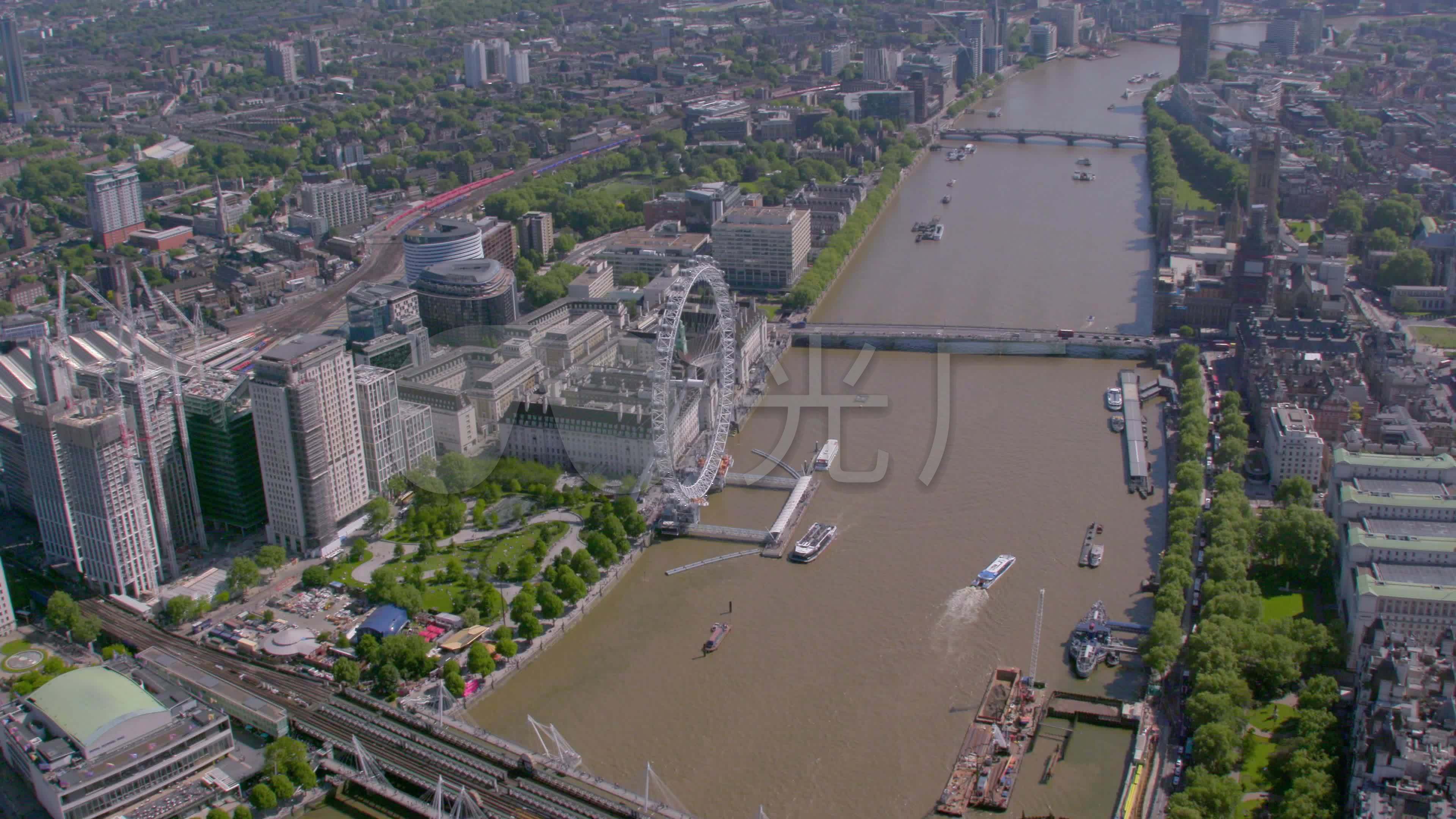 英国伦敦市中心和泰晤士河鸟瞰图.