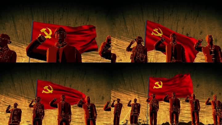 在党旗下宣誓  爱国教育 飘扬 三维人物 党旗
