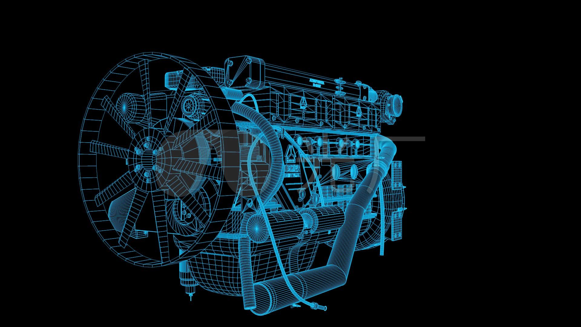 蓝色线框全息科技发动机动画带通道