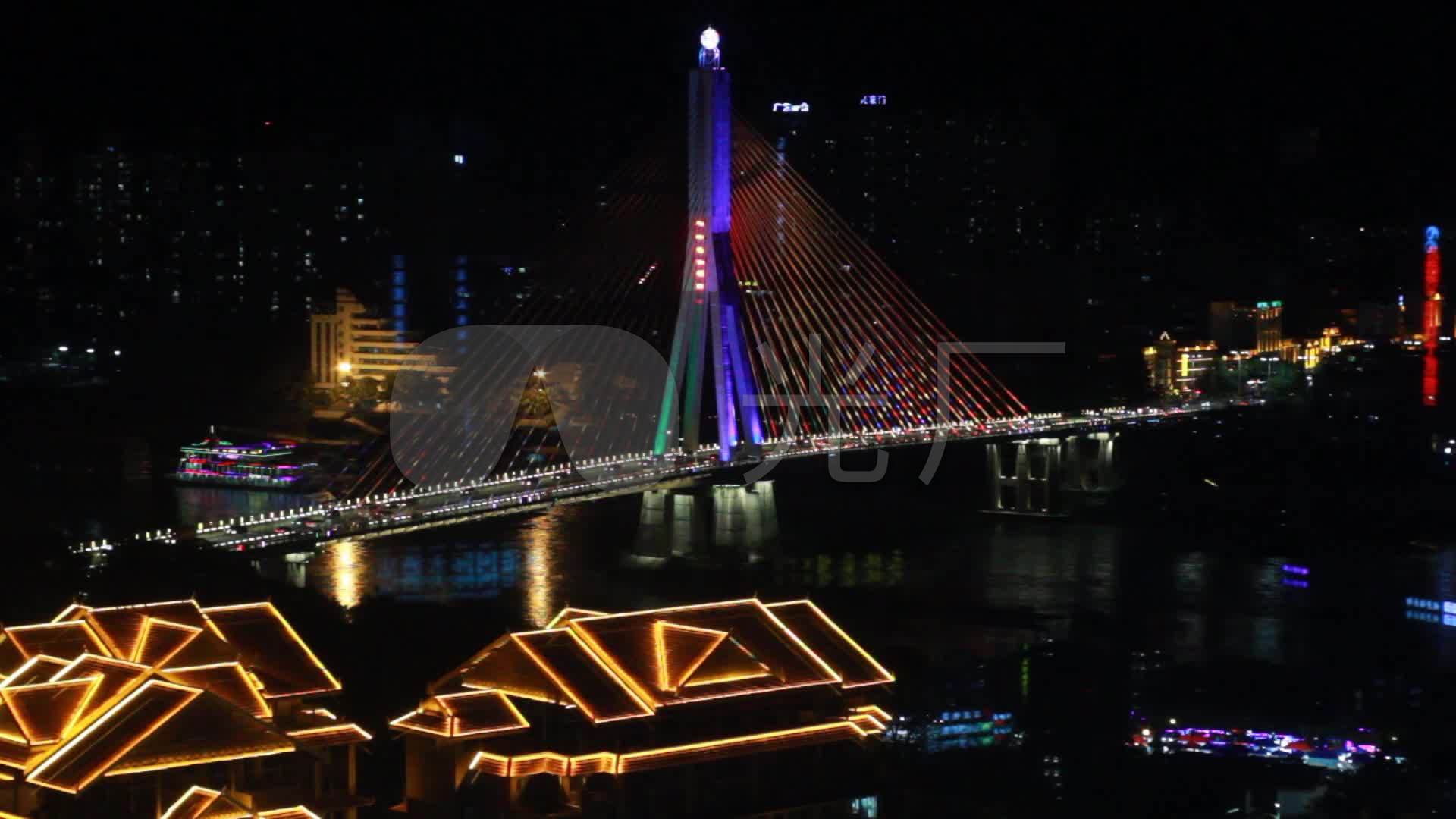 景洪西双版纳夜景大桥轮船湄公河