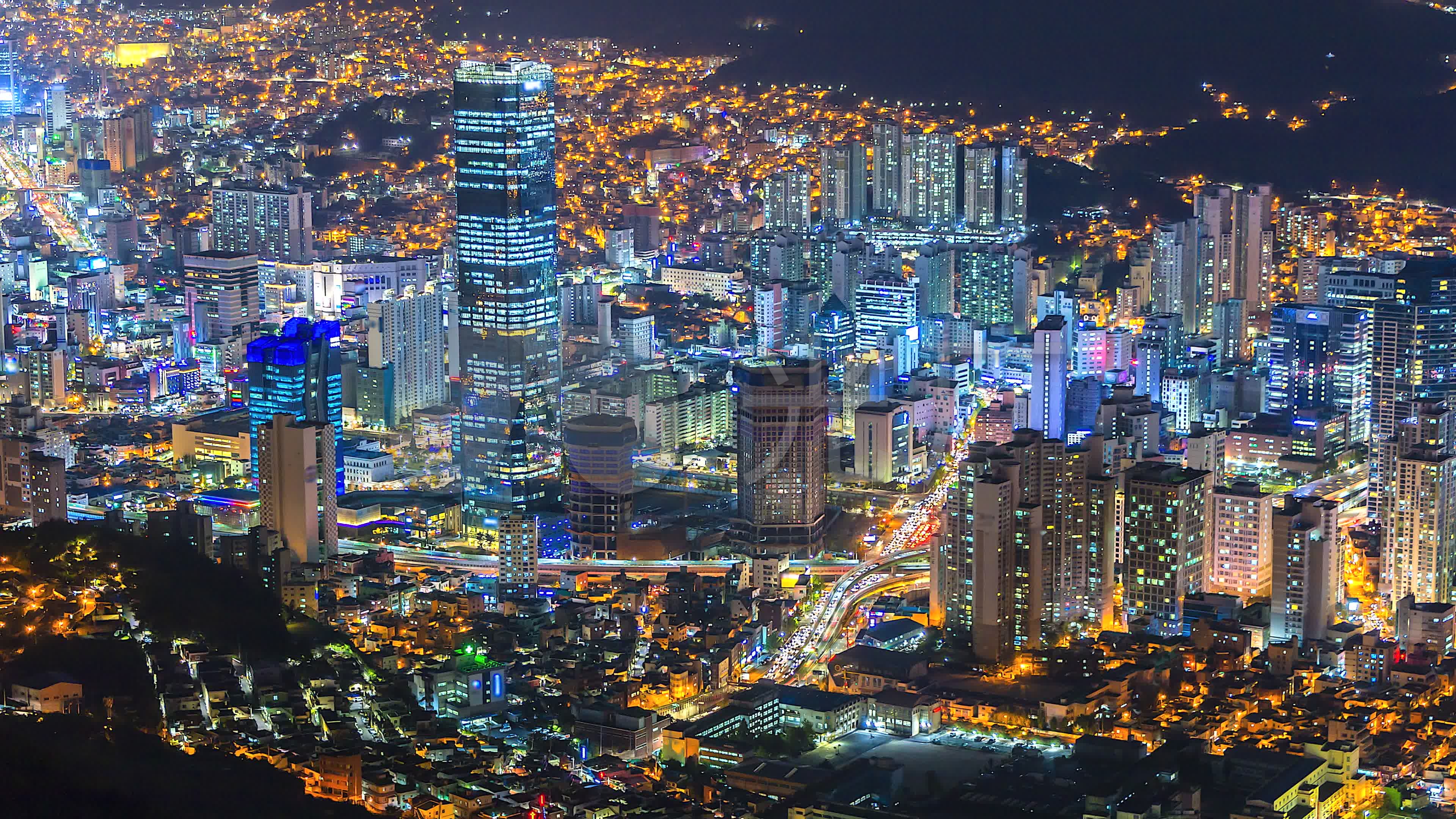 韩国现代城市夜景_3840x2160_高清视频素材下载(编号