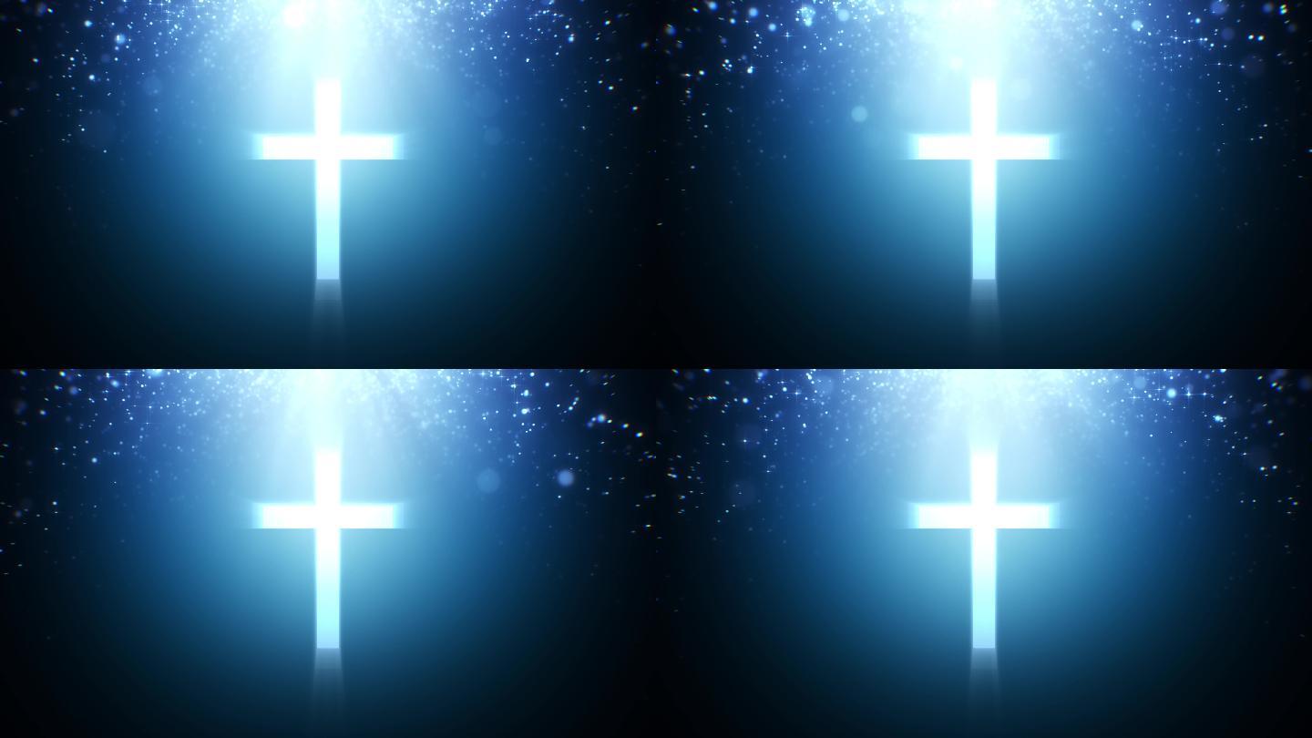 蓝色唯美梦幻十字架背景视频